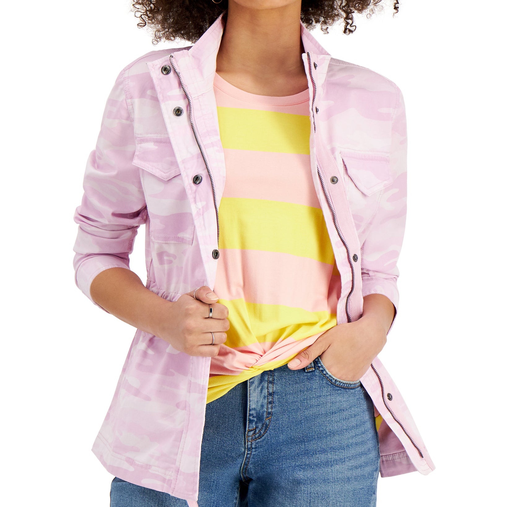Style & Co Women Camouflage Utility Jacket Oceana Lavender