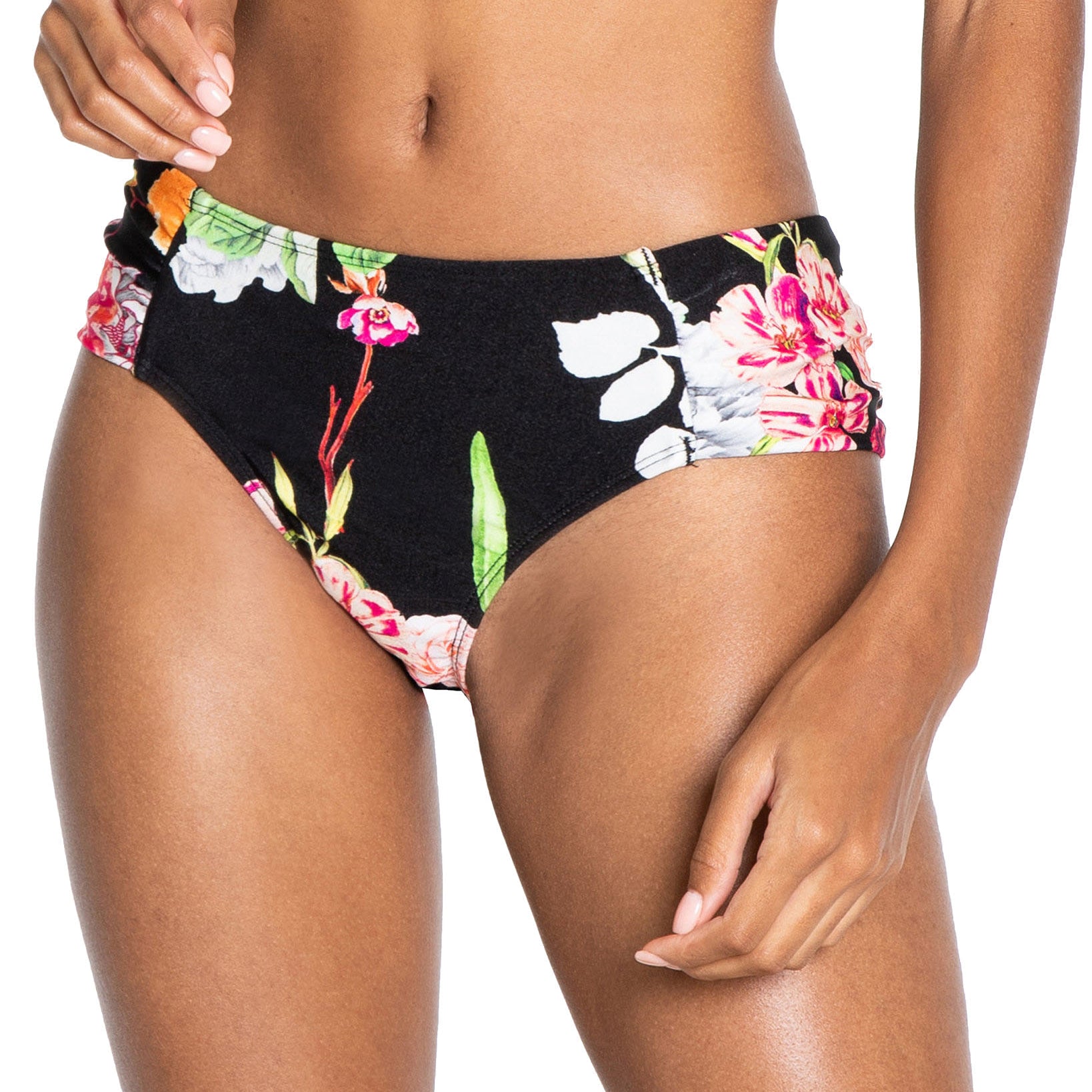 RACHEL Rachel Roy Women Ombre Floral Printed Ruched Side Bikini Bottoms Black
