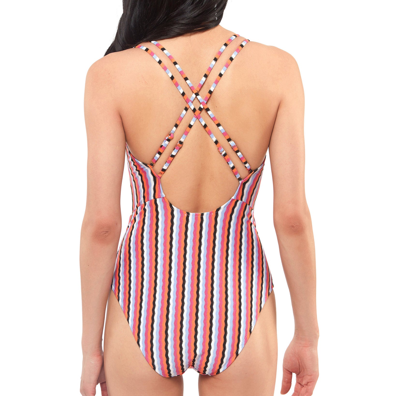 Jessica Simpson Women Got the Groove Plunge Strappy One Piece Swimsuit