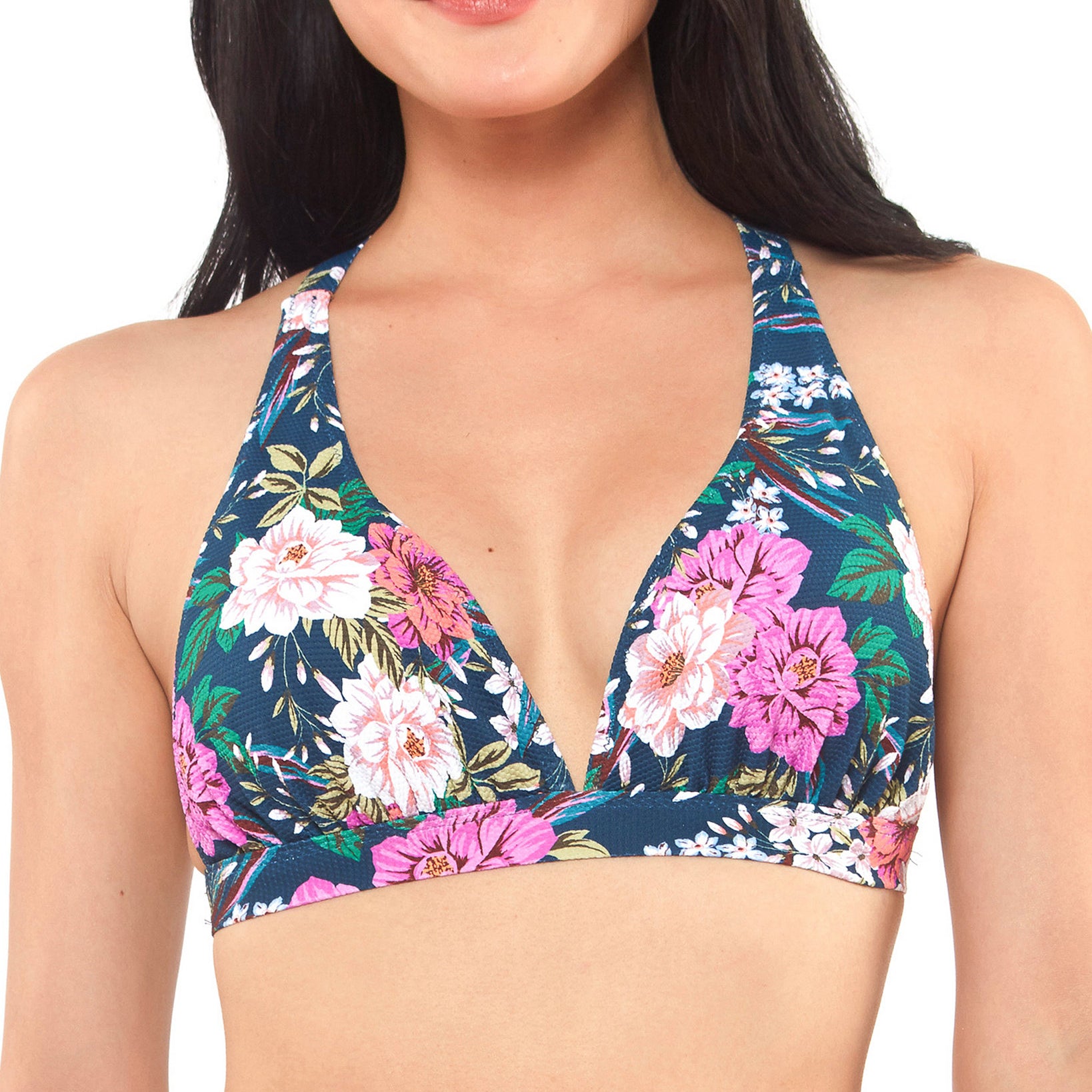 Jessica Simpson Women Gardenia Paradise Bikini Top Dark Navy Multi