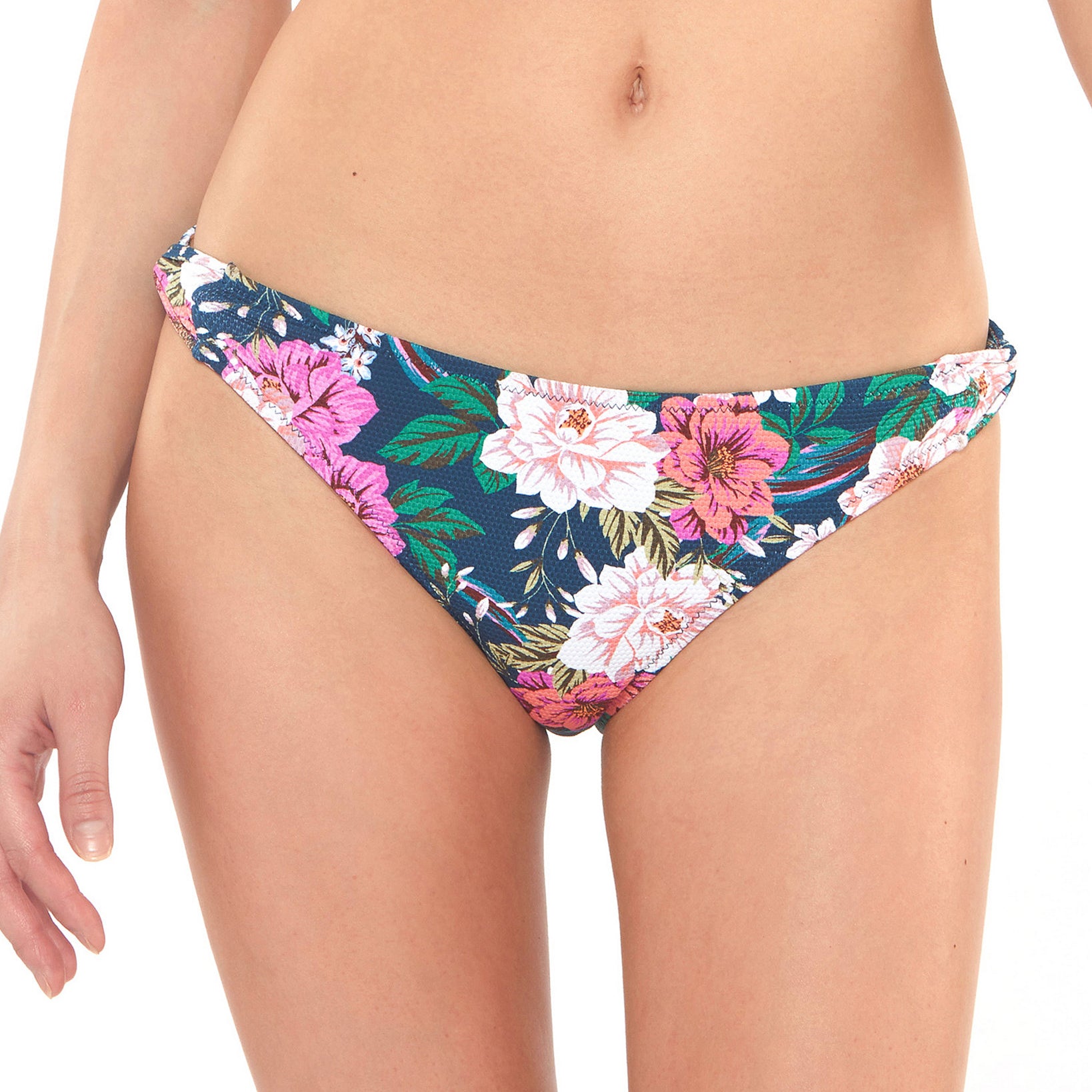 Jessica Simpson Women Gardenia Paradise Twisted Tab Hipster Bikini Bottom Dark Navy Multi