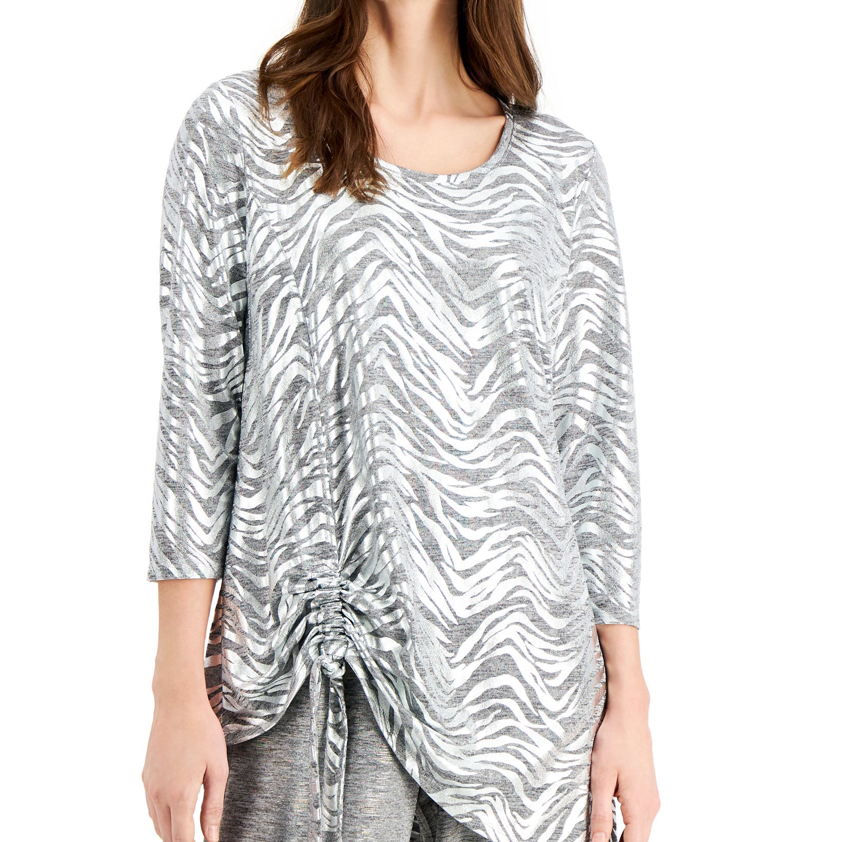 JM Collection Women Space Dyed Knit Top Grey Foil