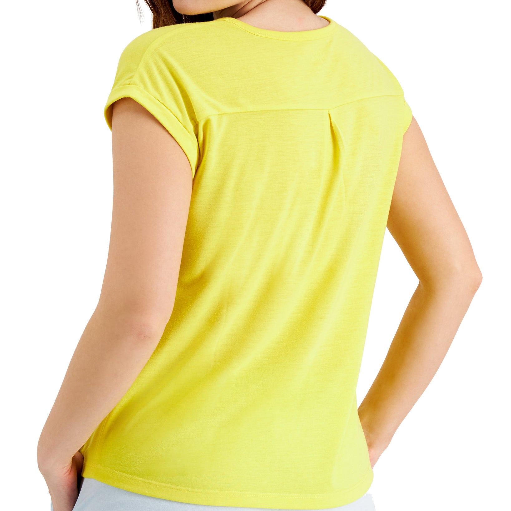 Style & Co Women Petite Graphic Print V Neck T Shirt