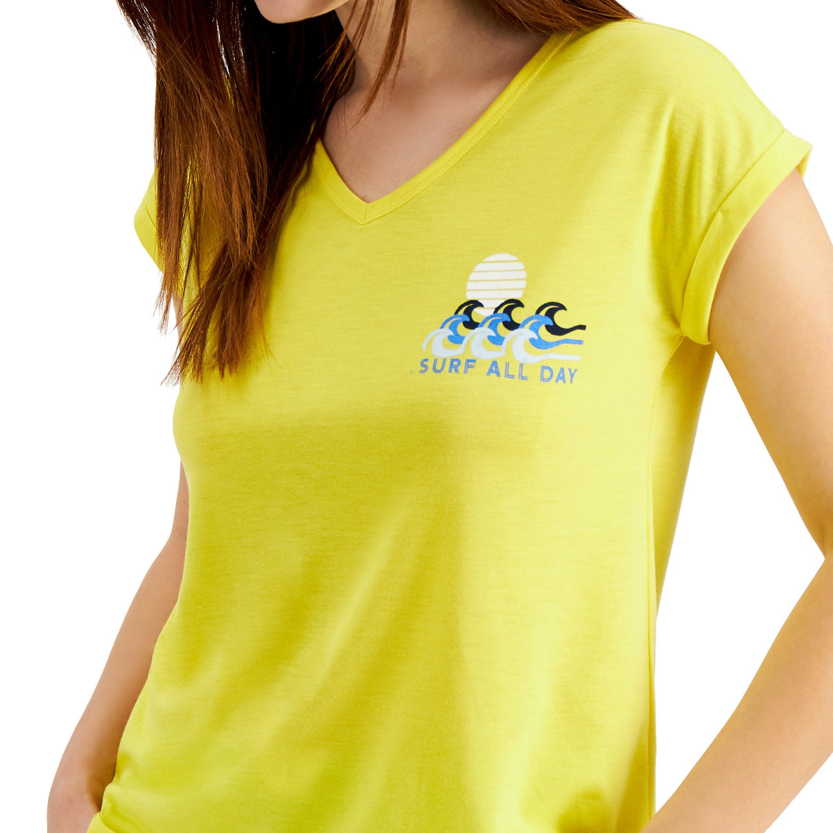 Style & Co Women Petite Graphic Print V Neck T Shirt