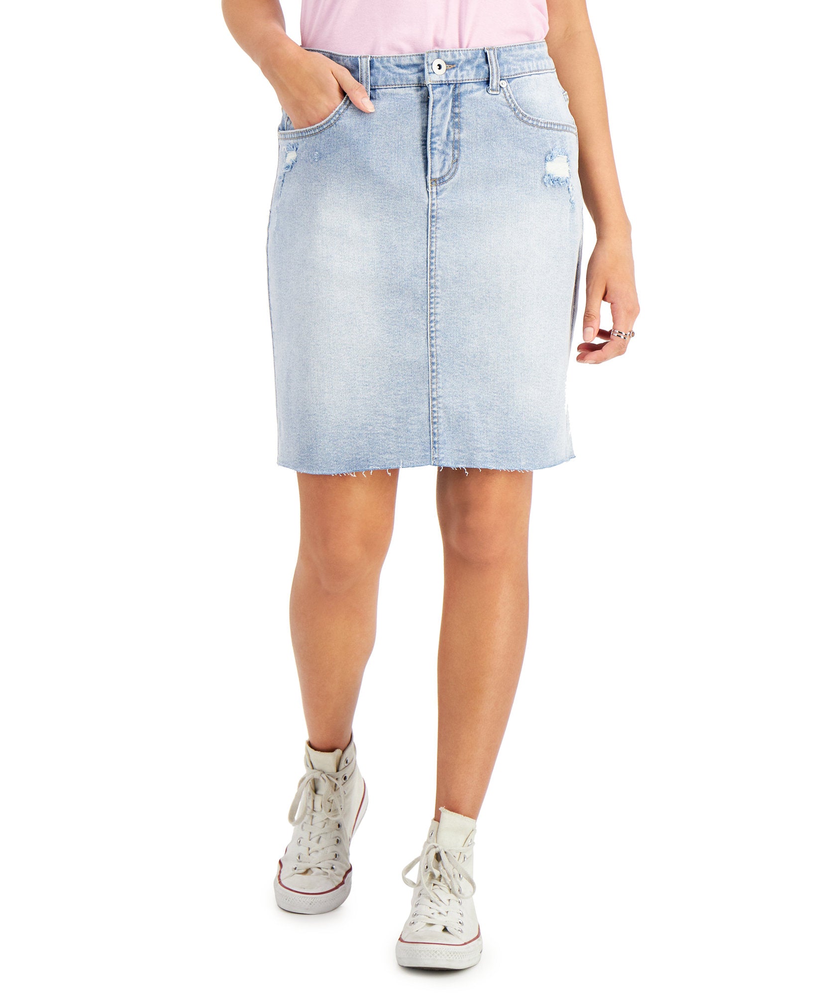 Style & Co Women Distressed Denim Skirt Honor