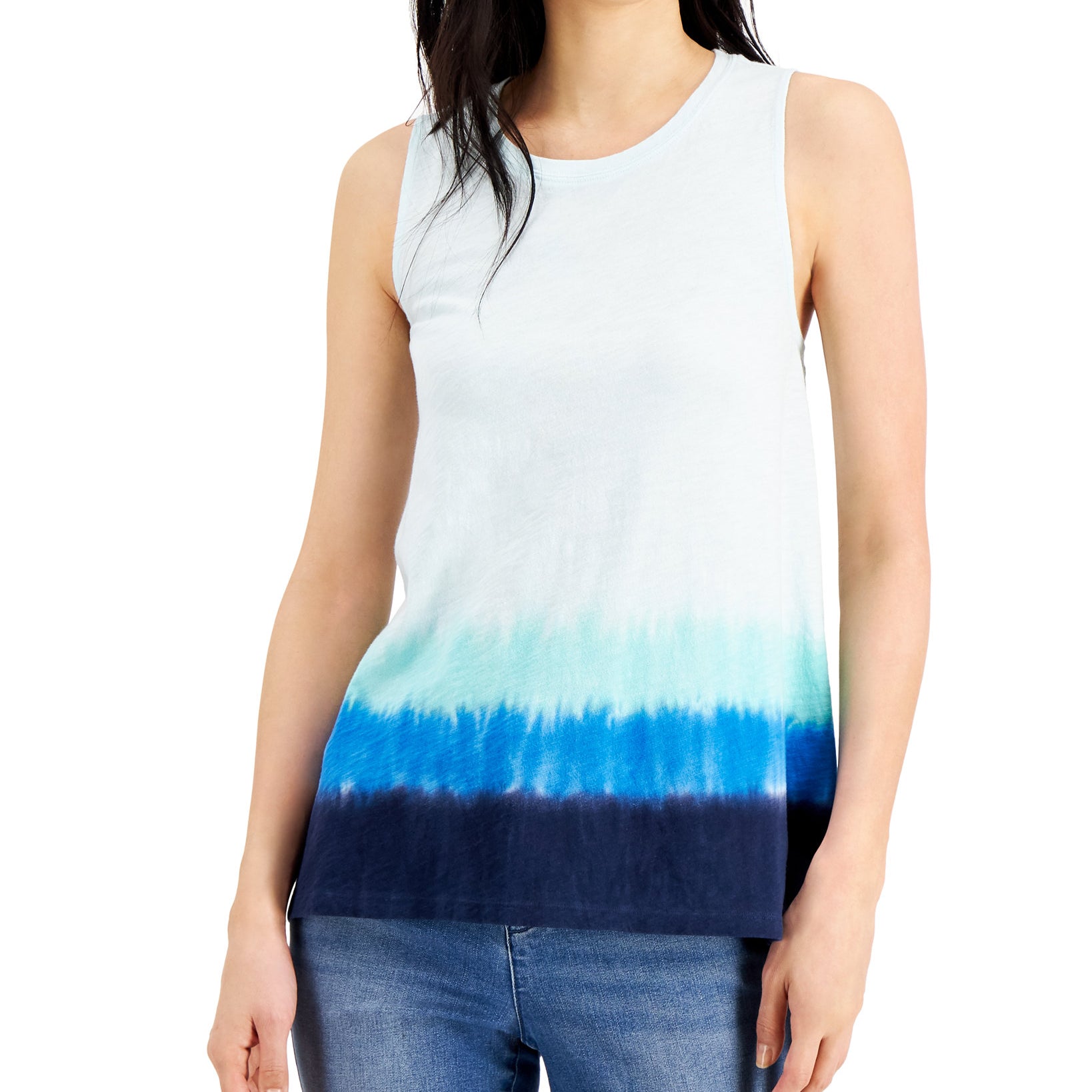 INC International Concepts Women Cotton Tie Dyed Tank Top Seabreeze