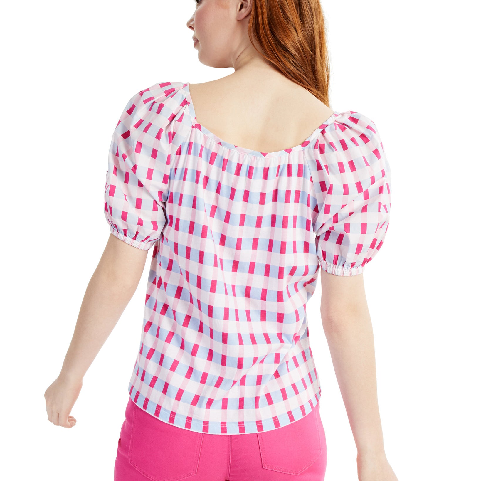 Charter Club Women Gingham Elbow Sleeve Top