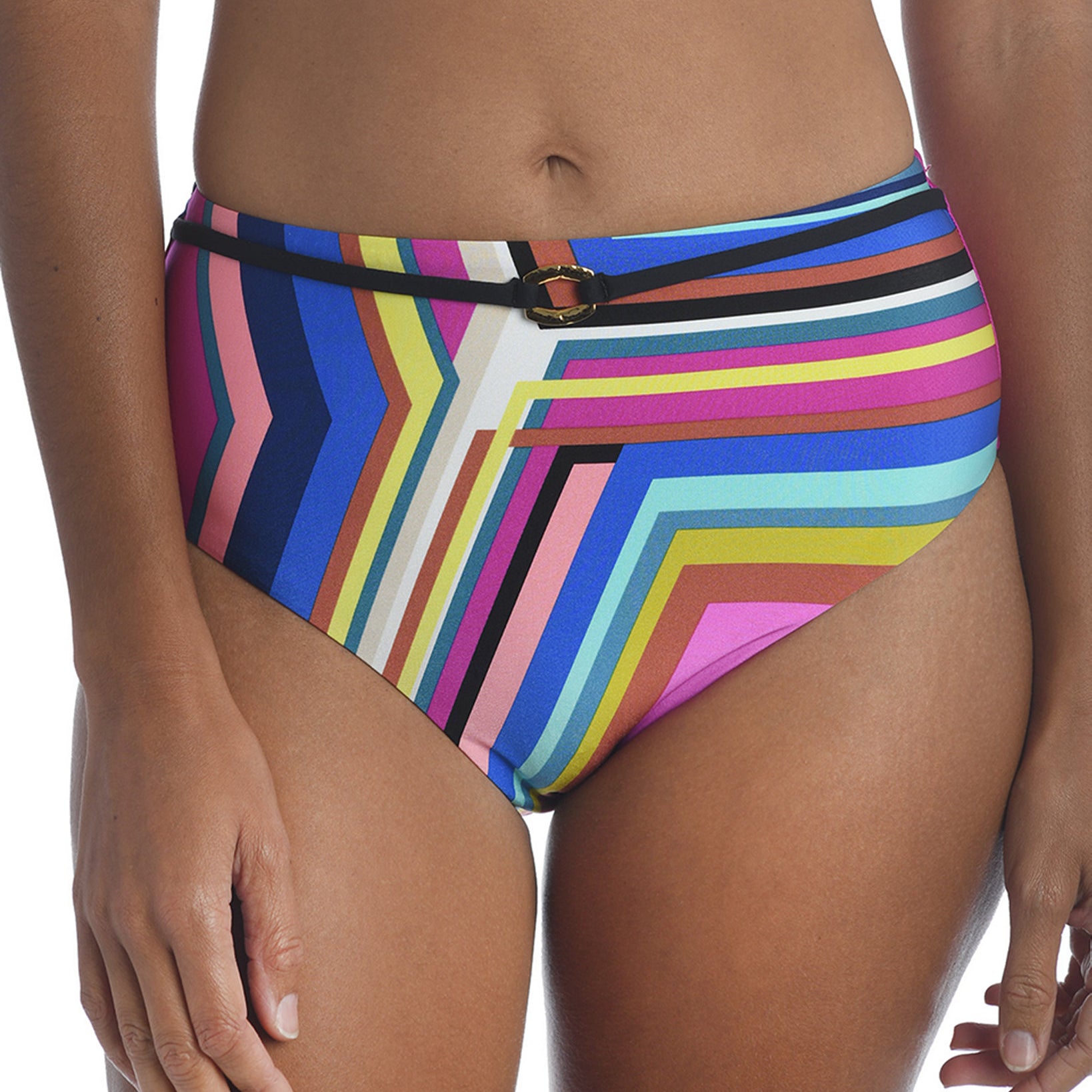 Trina Turk Women Illusions Stripe Printed High Waist Bikini Bottoms Multi