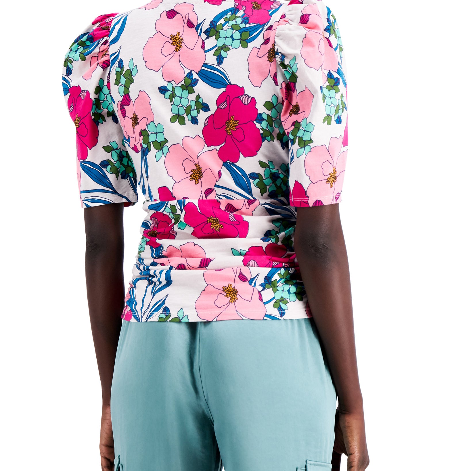 INC International Concepts Women Cotton Printed Puff Sleeve Top