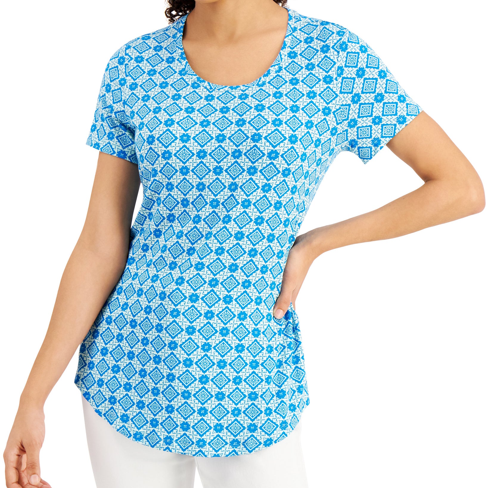 JM Collection Women Printed T Shirt Light Willow Combo