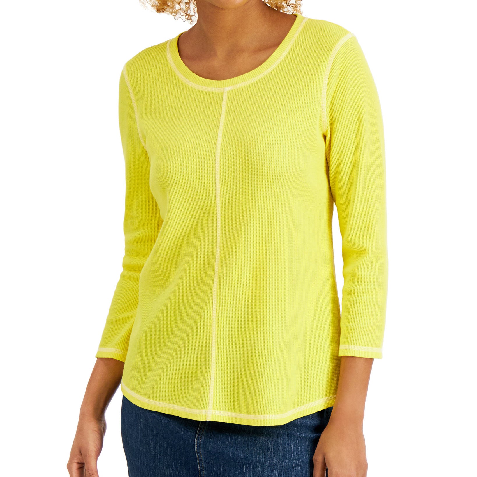 Style & Co Women Waffled Contrast Stitch Seam Top Forsynthia