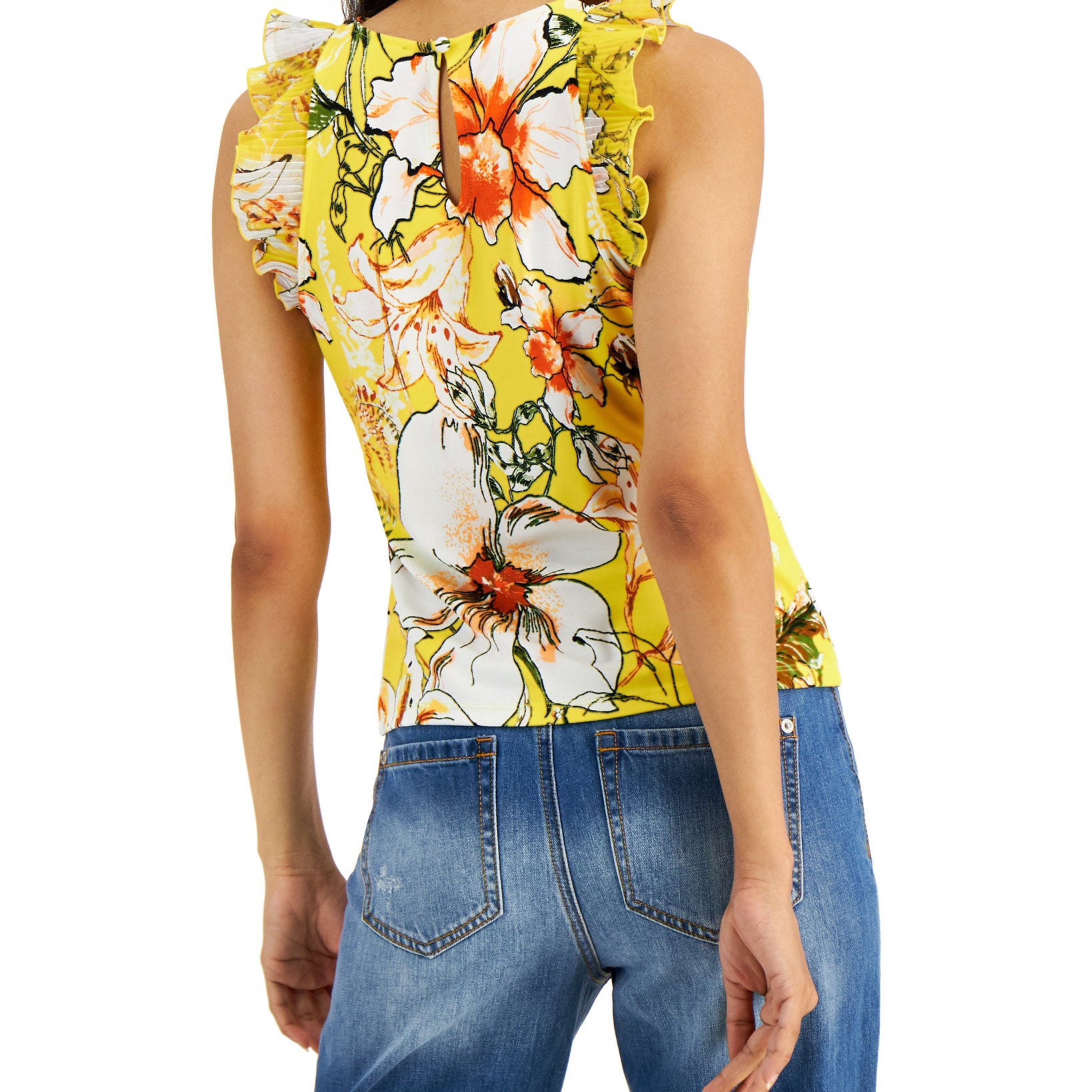INC International Concepts Women Ruffle Sleeveless Keyhole Blouse