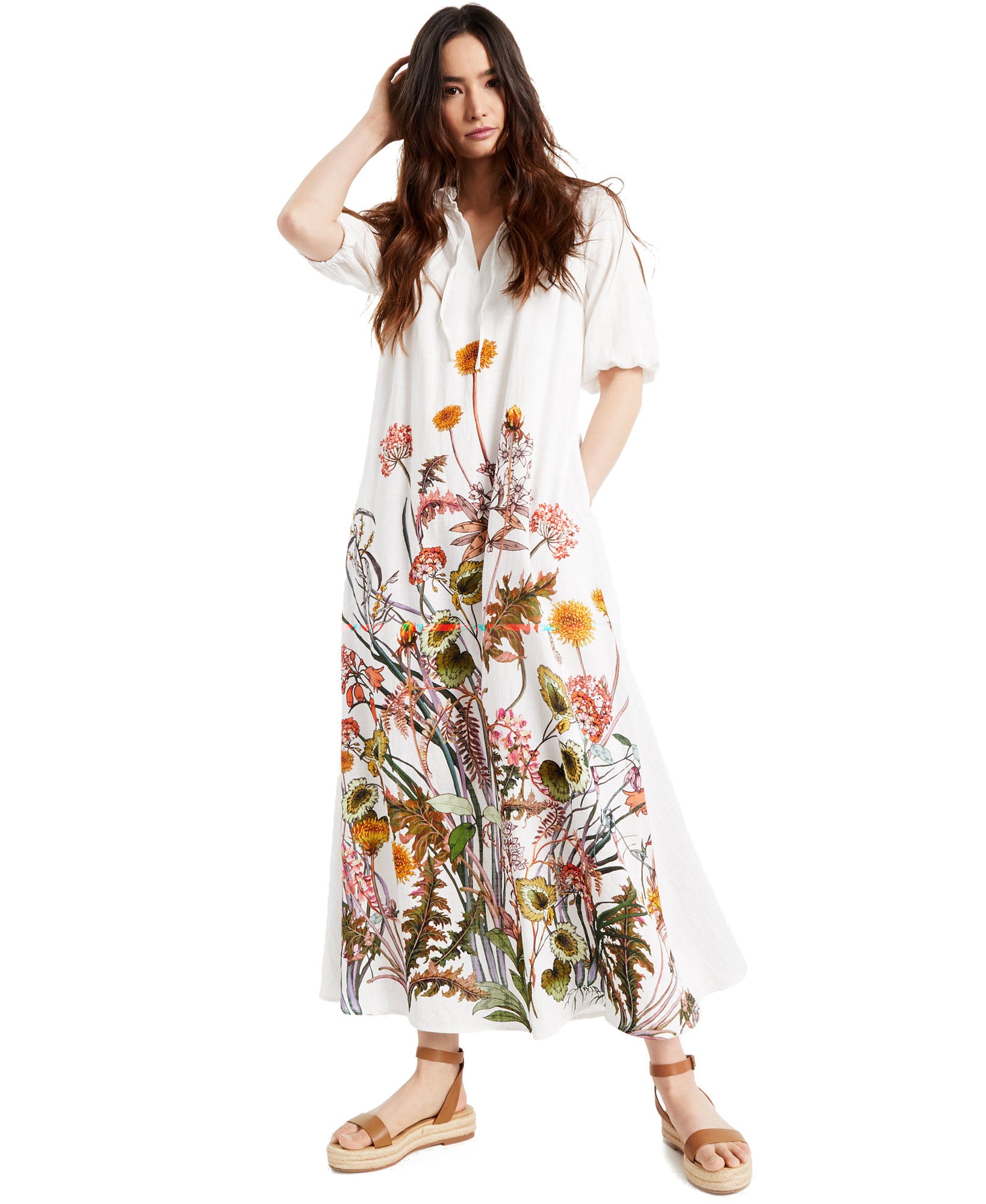 INC International Concepts Women Cotton Printed Puff Sleeve Maxi Dress Bella Botanical