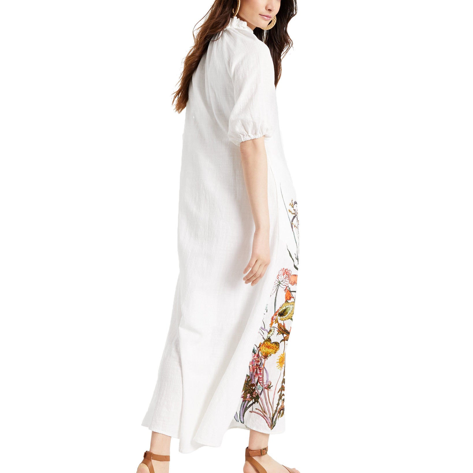 INC International Concepts Women Cotton Printed Puff Sleeve Maxi Dress