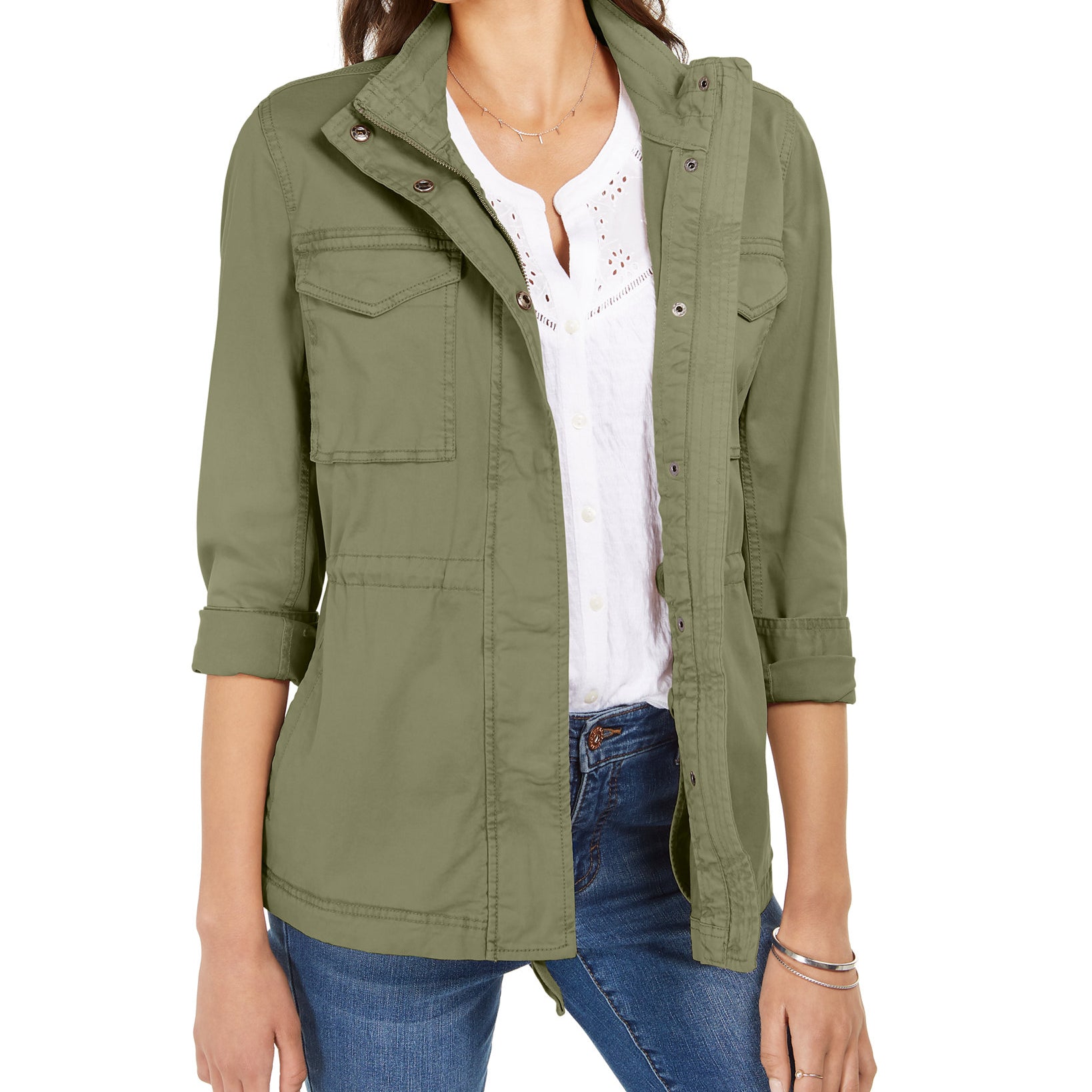 Style & Co Women Twill Jacket New Pale Sage