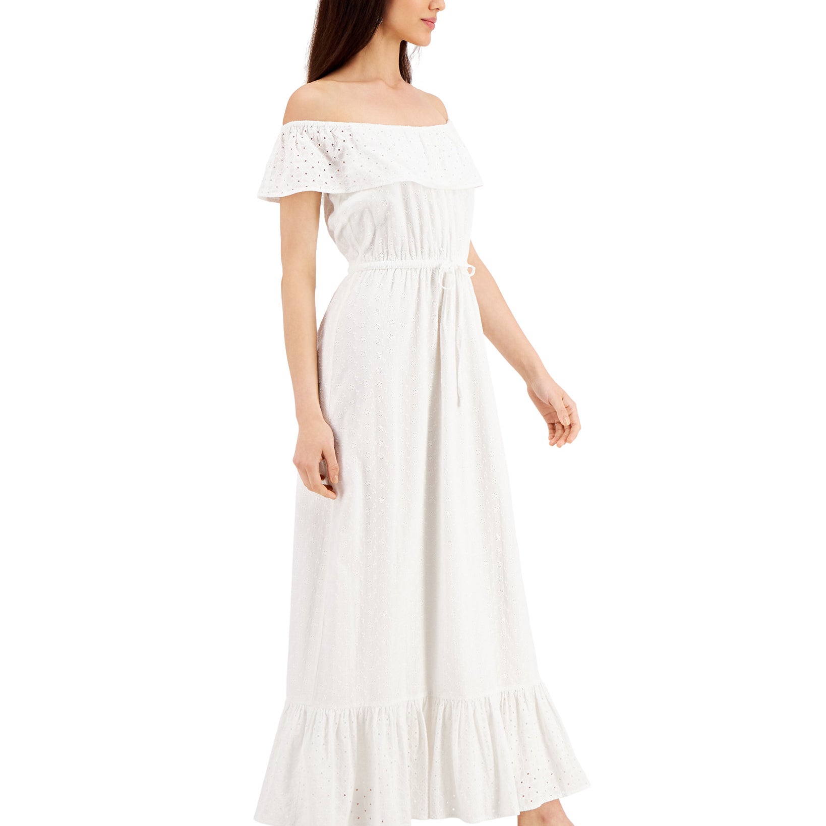 Style & Co Women Cotton Off The Shoulder Eyelet Maxi Dress