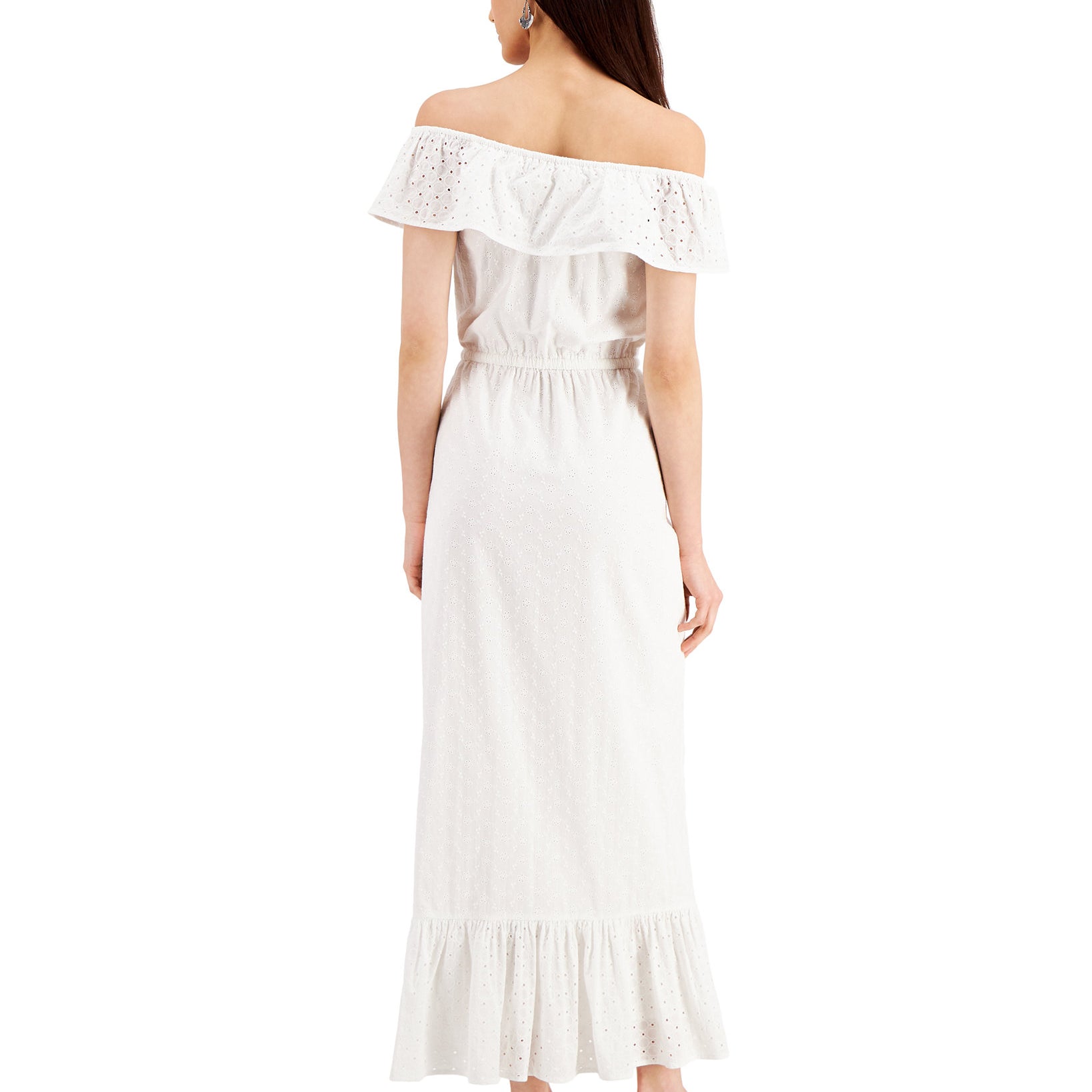 Style & Co Women Cotton Off The Shoulder Eyelet Maxi Dress