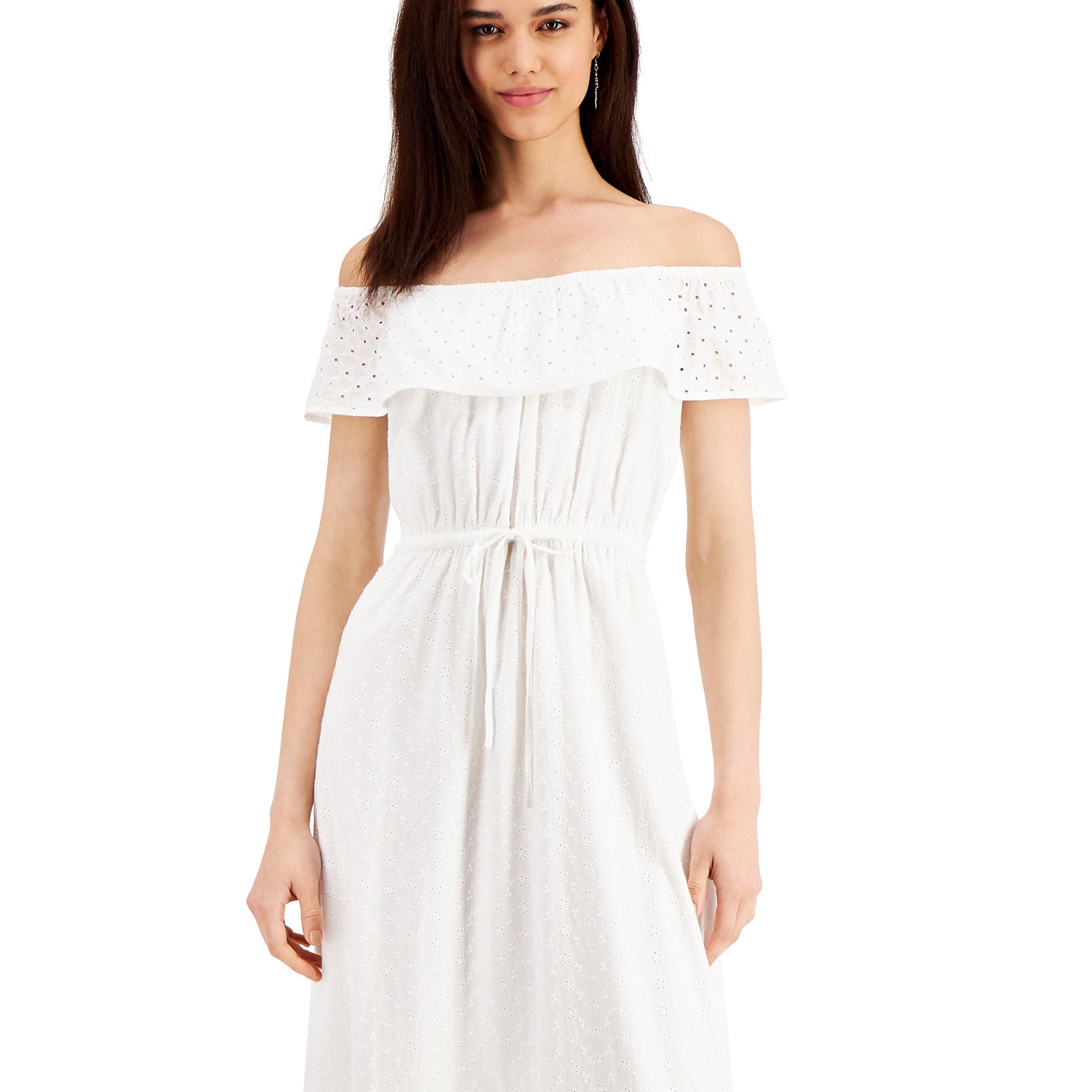 Style & Co Women Cotton Off The Shoulder Eyelet Maxi Dress