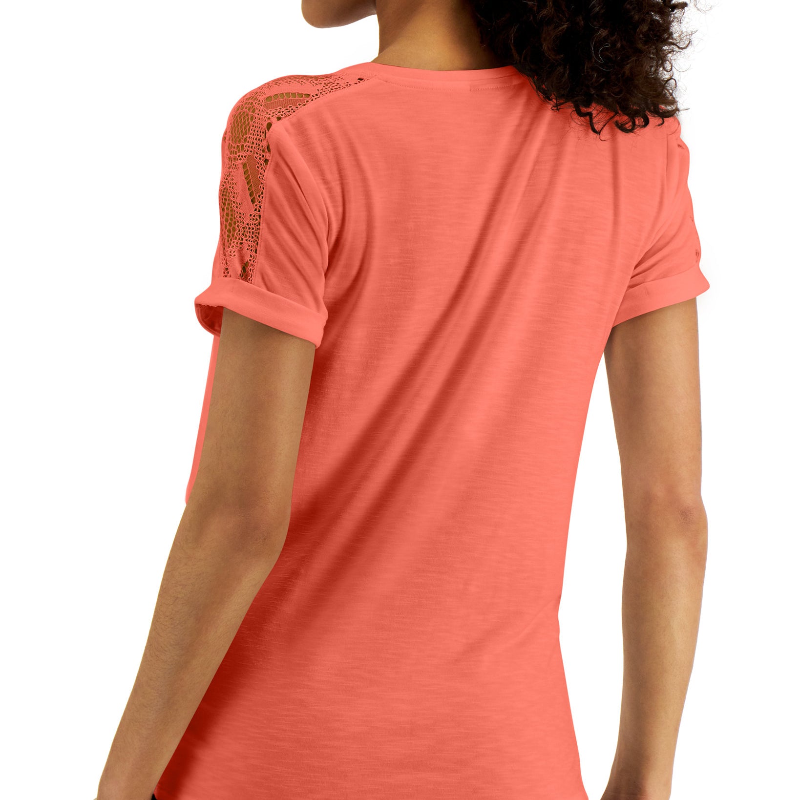 JM Collection Women Lace Shoulder T Shirt