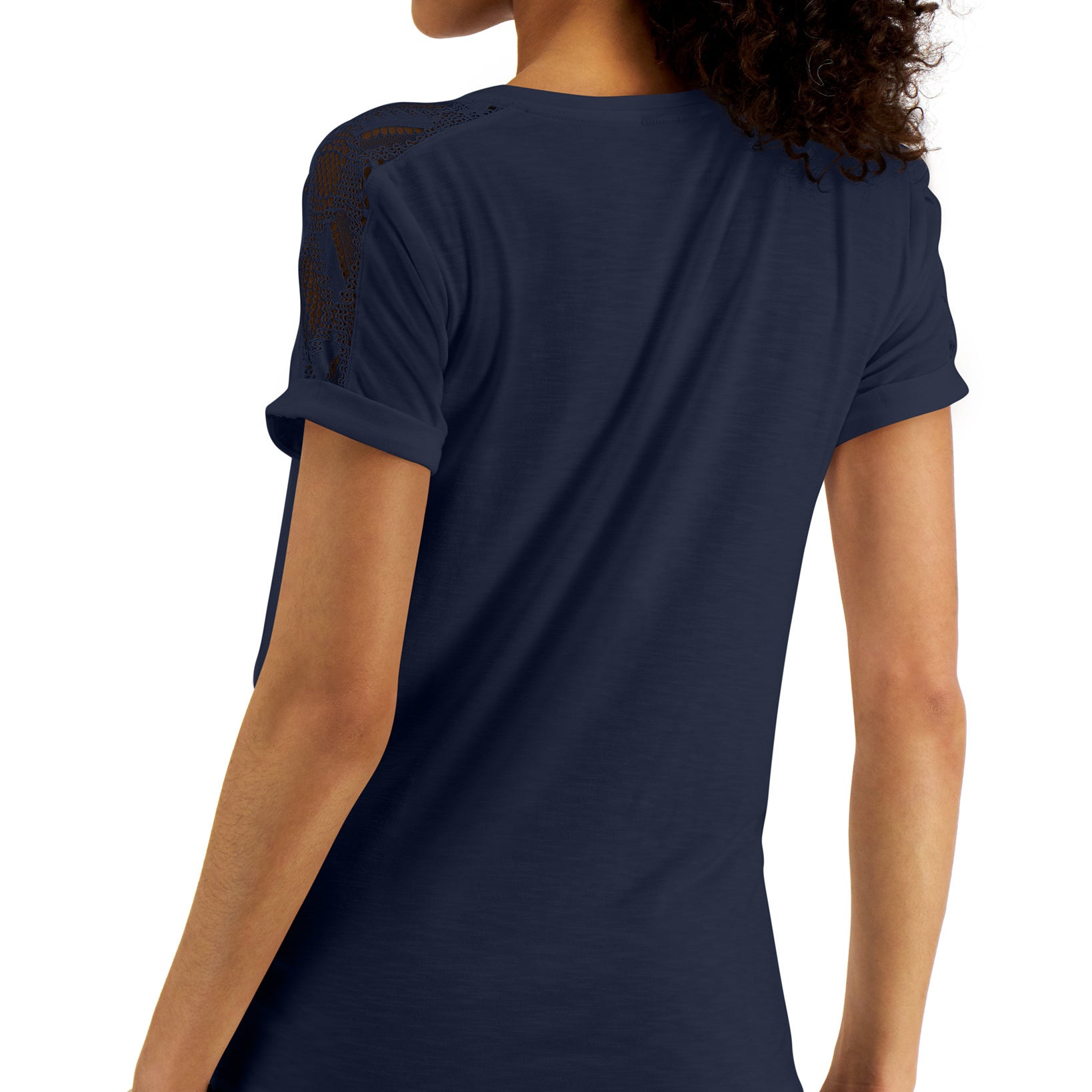 JM Collection Women Lace Shoulder T Shirt