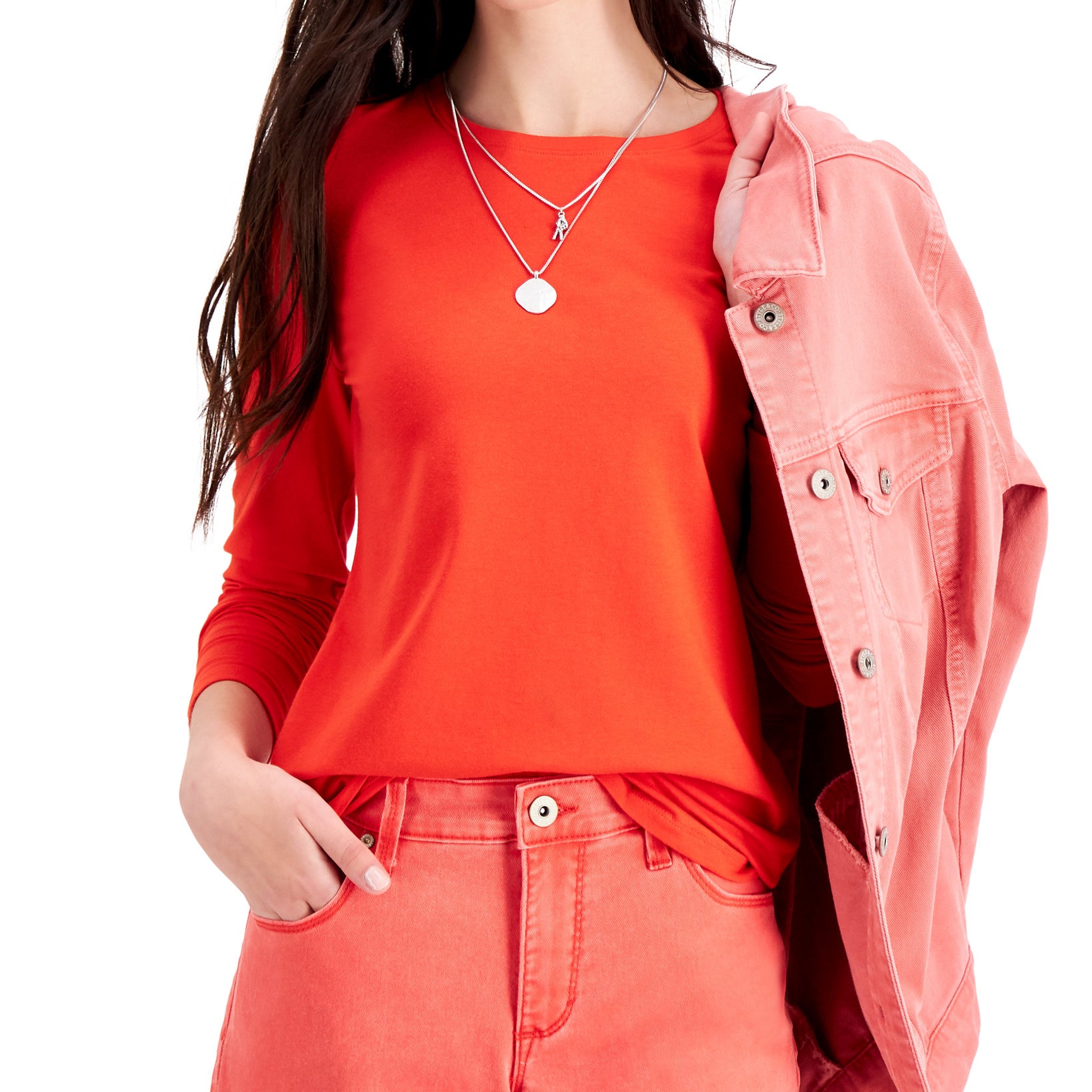 Style & Co Women Long Sleeve Top Loving Red