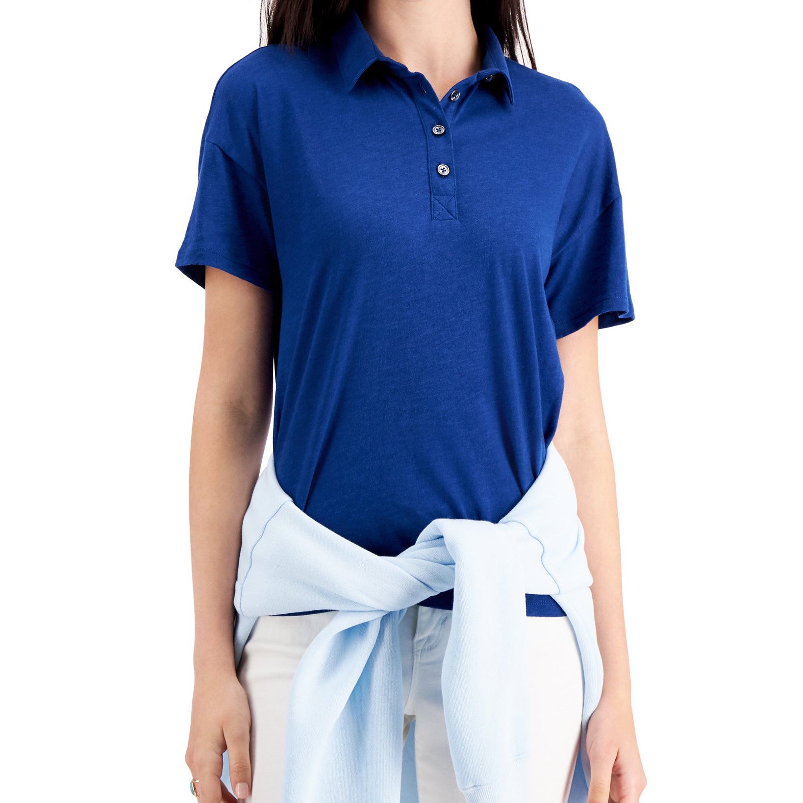 Style & Co Women Plus Petite Polo Shirt Navy Peony