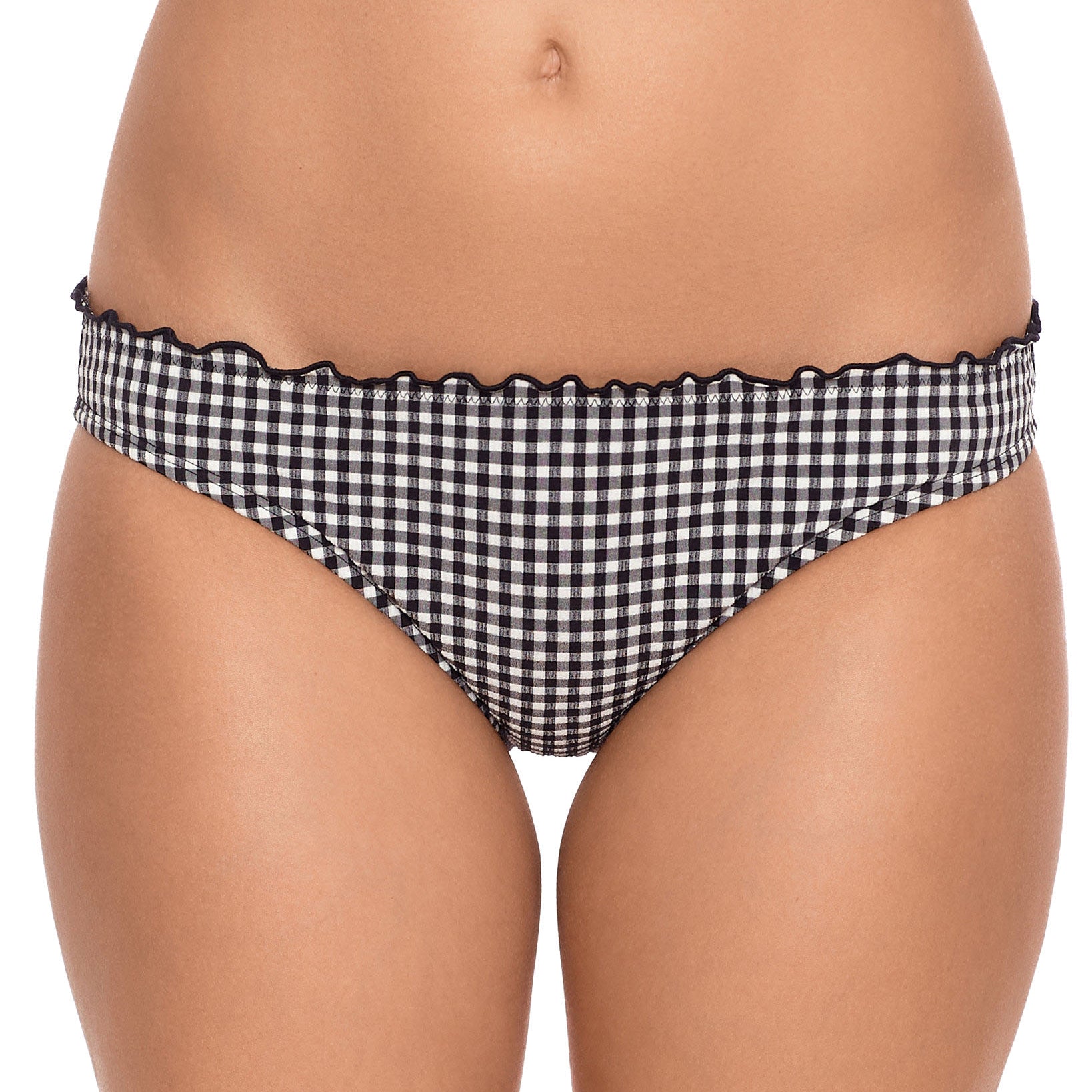 Salt + Cove Women Gingham Ruffled Hipster Bikini Bottoms Black White
