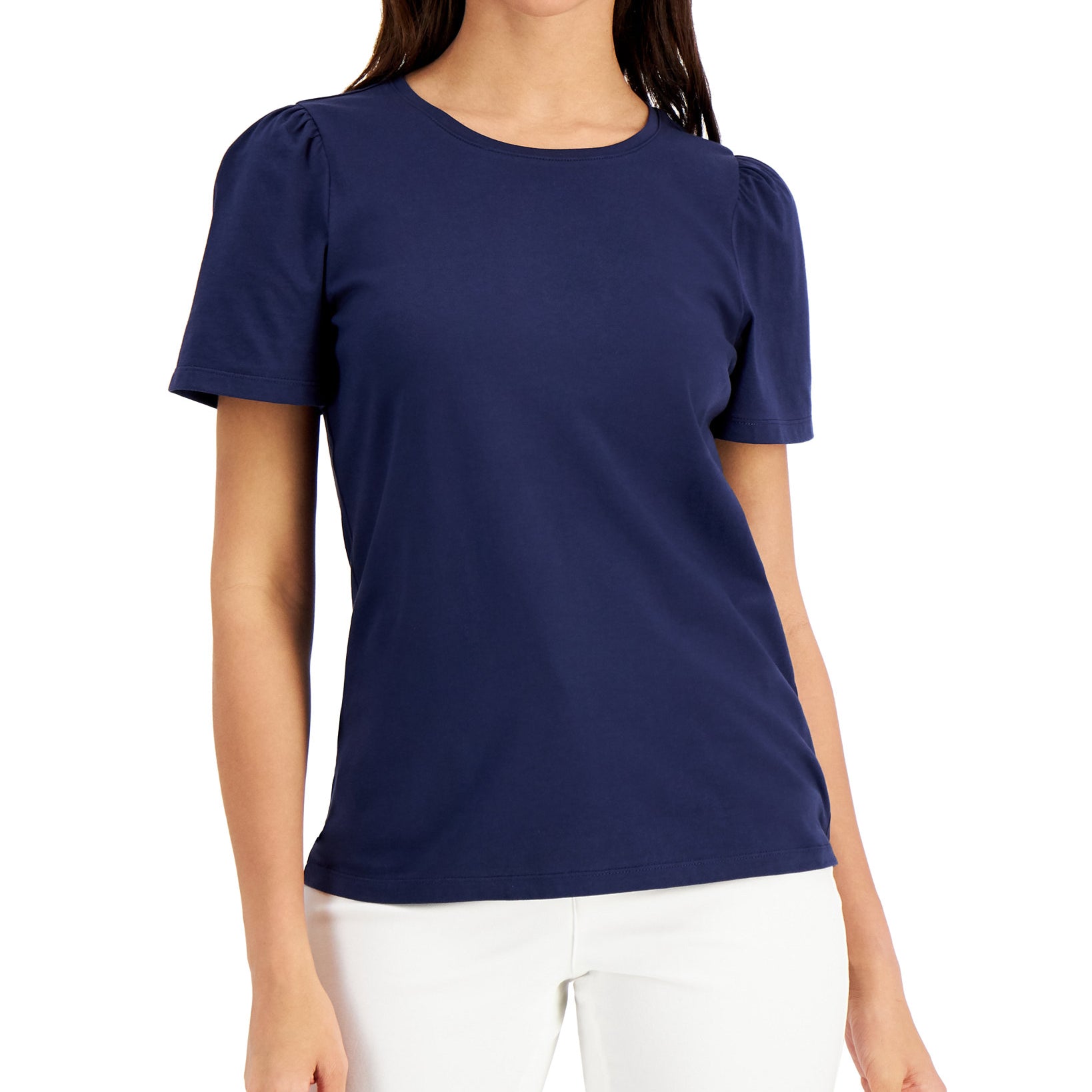 Charter Club Women Cotton Puff Sleeve Top Intrepid Blue