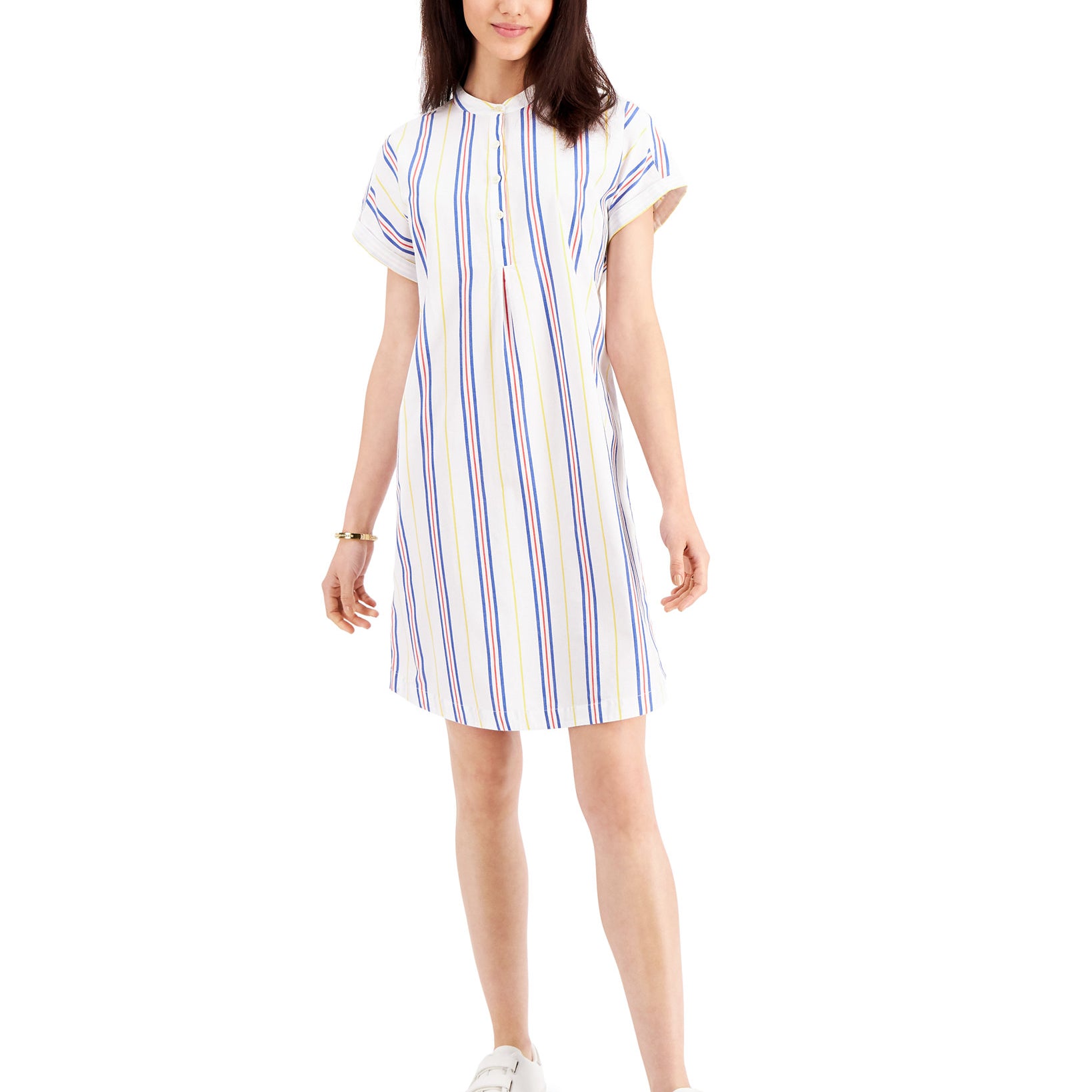Style & Co Women Cotton Shirtdress Bright White Combo