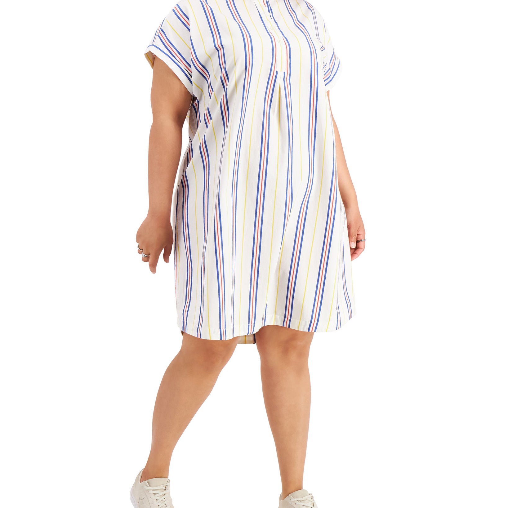 Style & Co Women Plus Cotton Striped Camp Shirtdress Bright White Combo