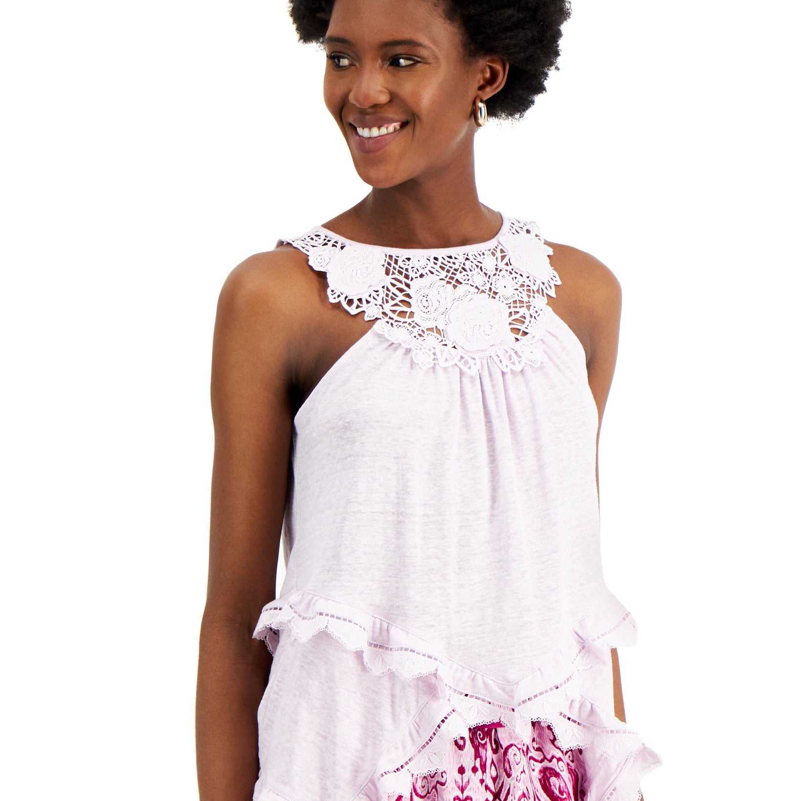 INC International Concepts Women Crochet Trim Top