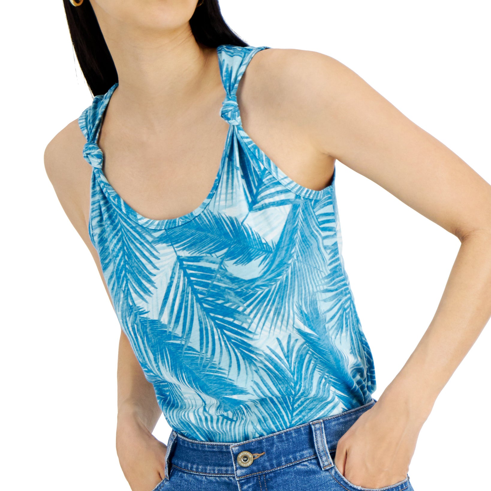 INC International Concepts Women Cotton Printed Knotted Strap Tank Top