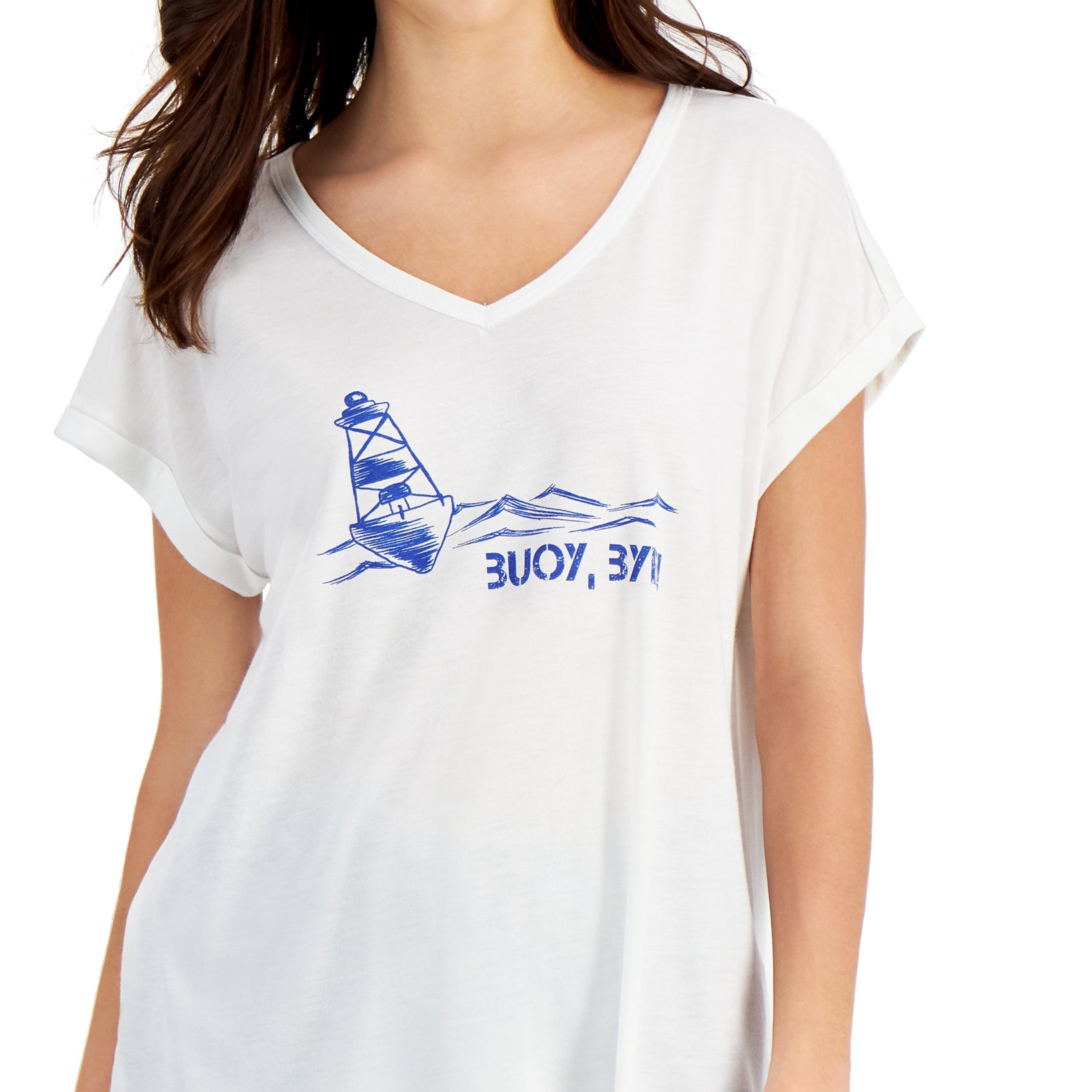 Style & Co Women Buoy Bye Graphic Print T Shirt