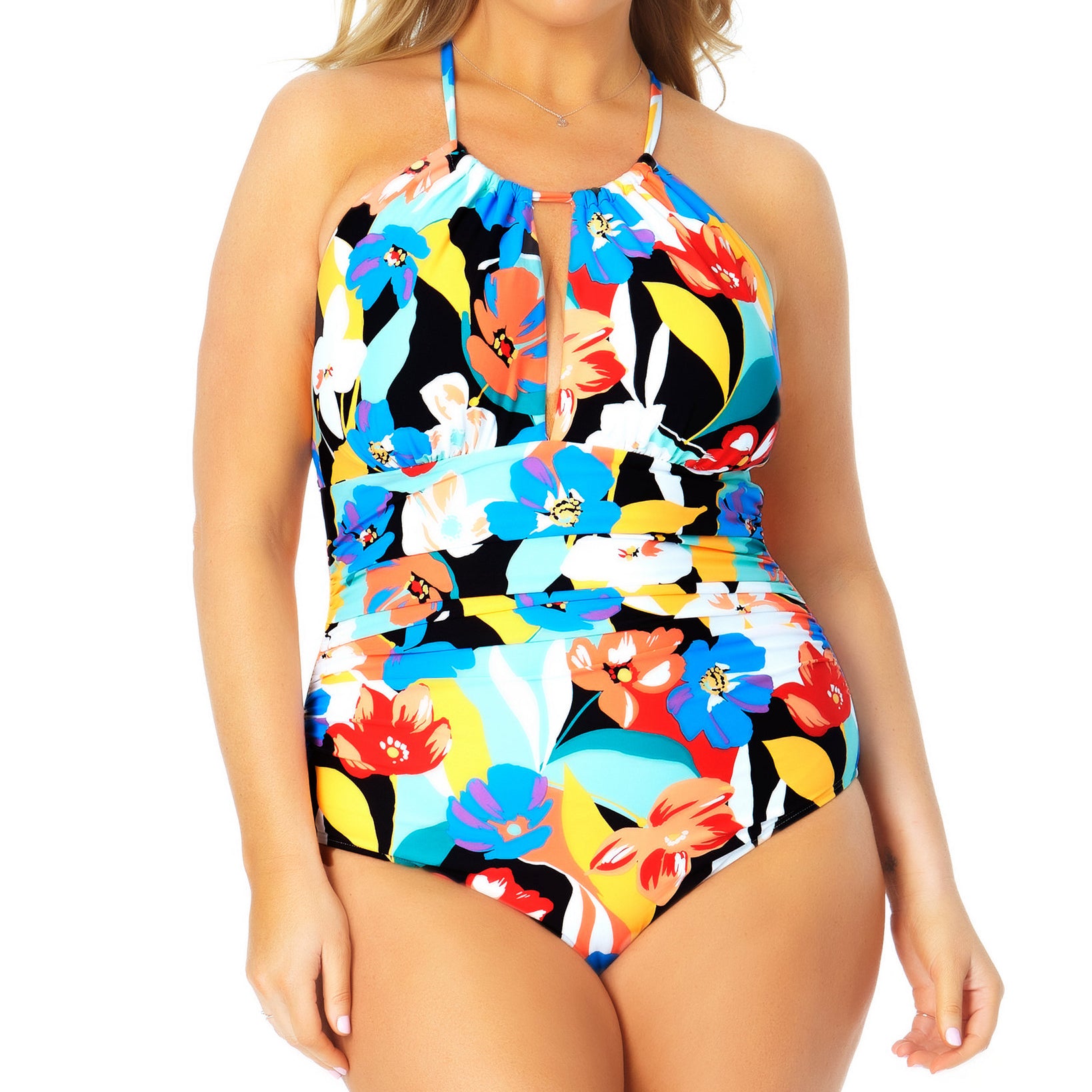 Anne Cole Women Plus Printed High Neck One Piece Swimsuit Multi