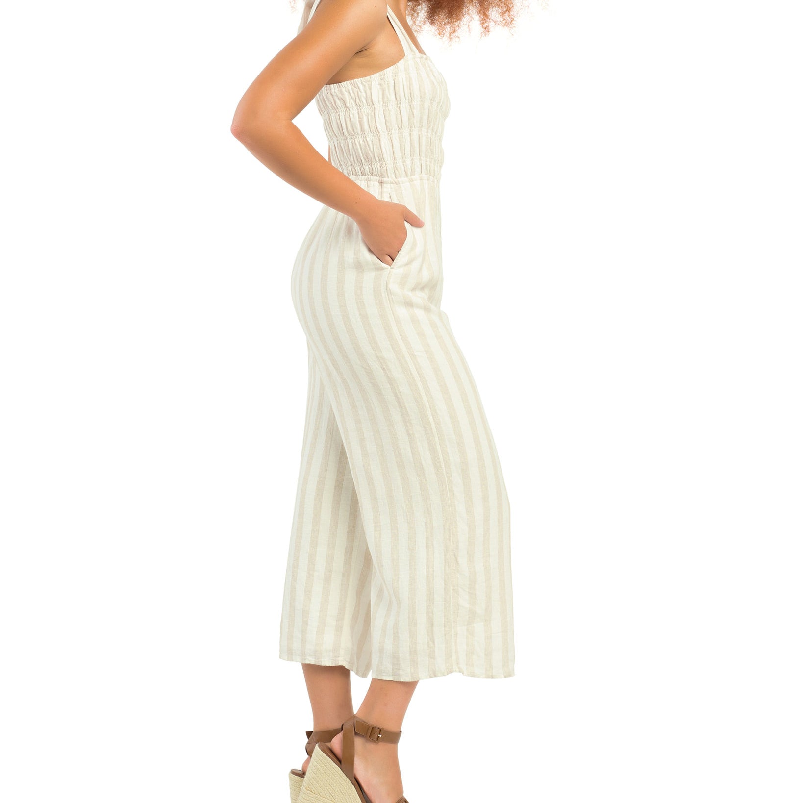 Black Tape Women Striped Tie Strap Jumpsuit