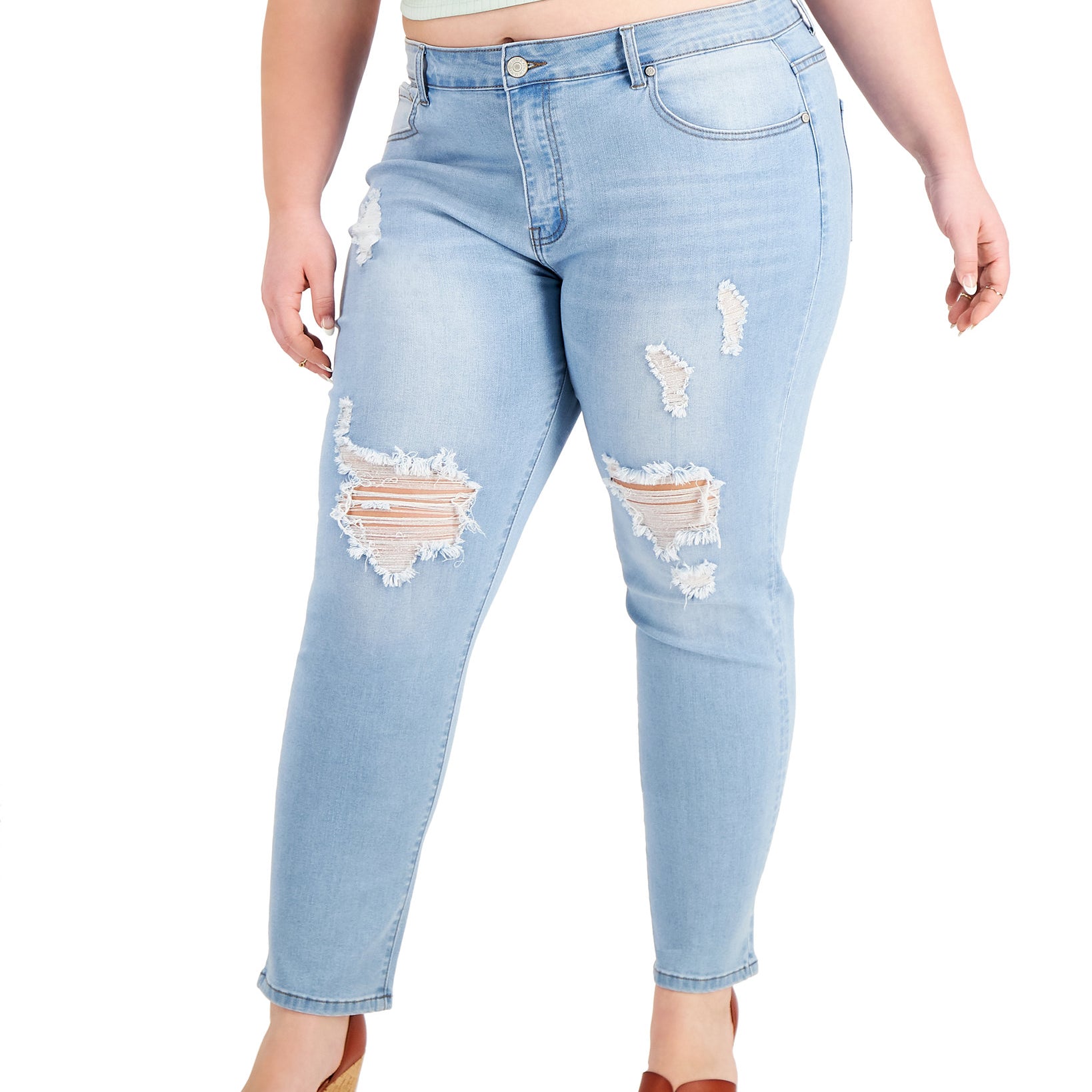 Gogo Jeans Women Plus Petite Trendy High Rise Destructed Skinny Jeans Light