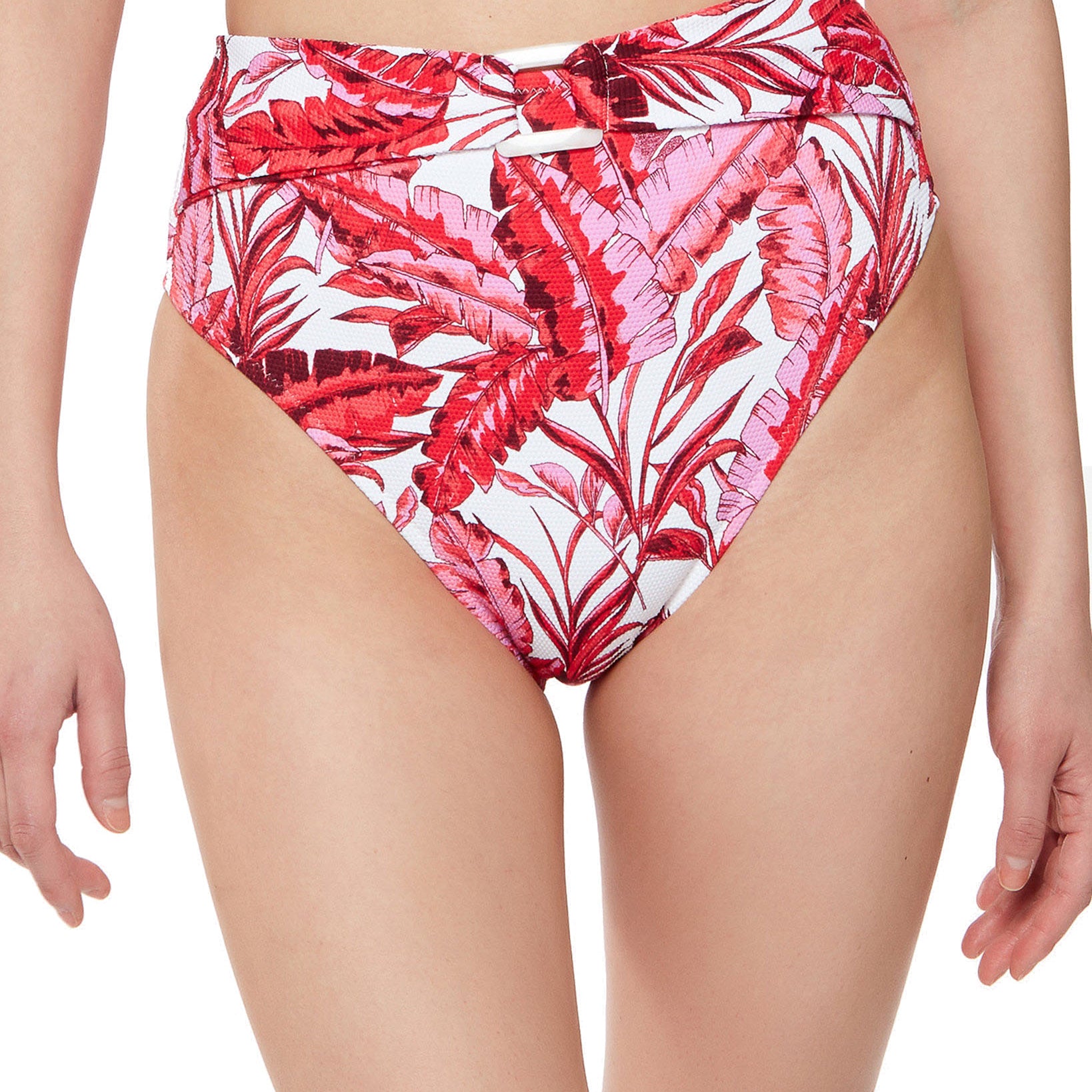 Jessica Simpson Women Printed Paradiso Palm High Waist O Ring Bottoms Fuschia Multi