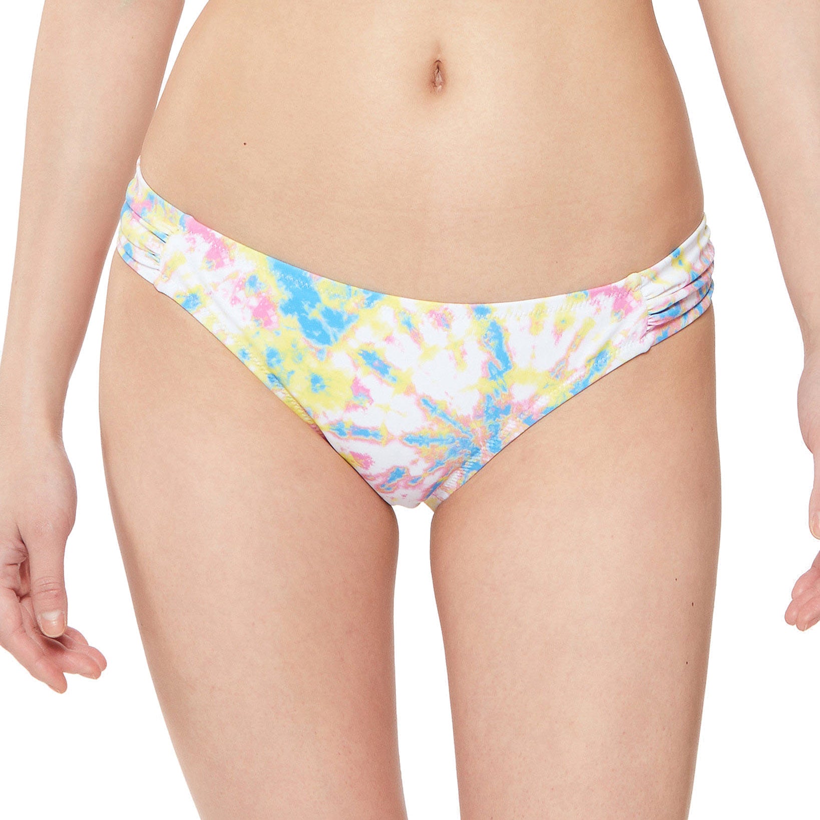 Jessica Simpson Women Tie Dyed Side Shirred Hipster Bikini Bottoms Spritz Multi