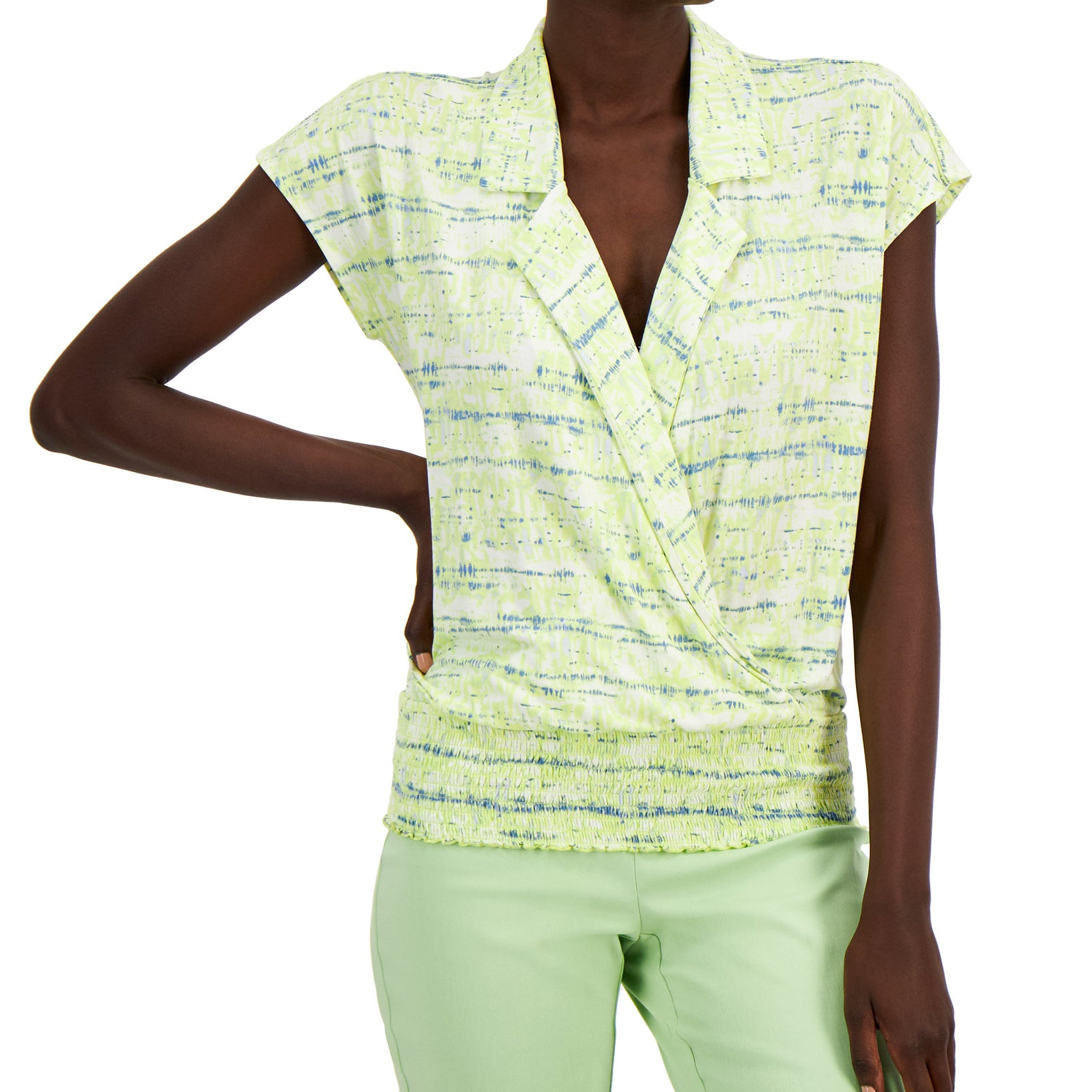 Alfani Women Abstract Print Top Lime Delicate Dye
