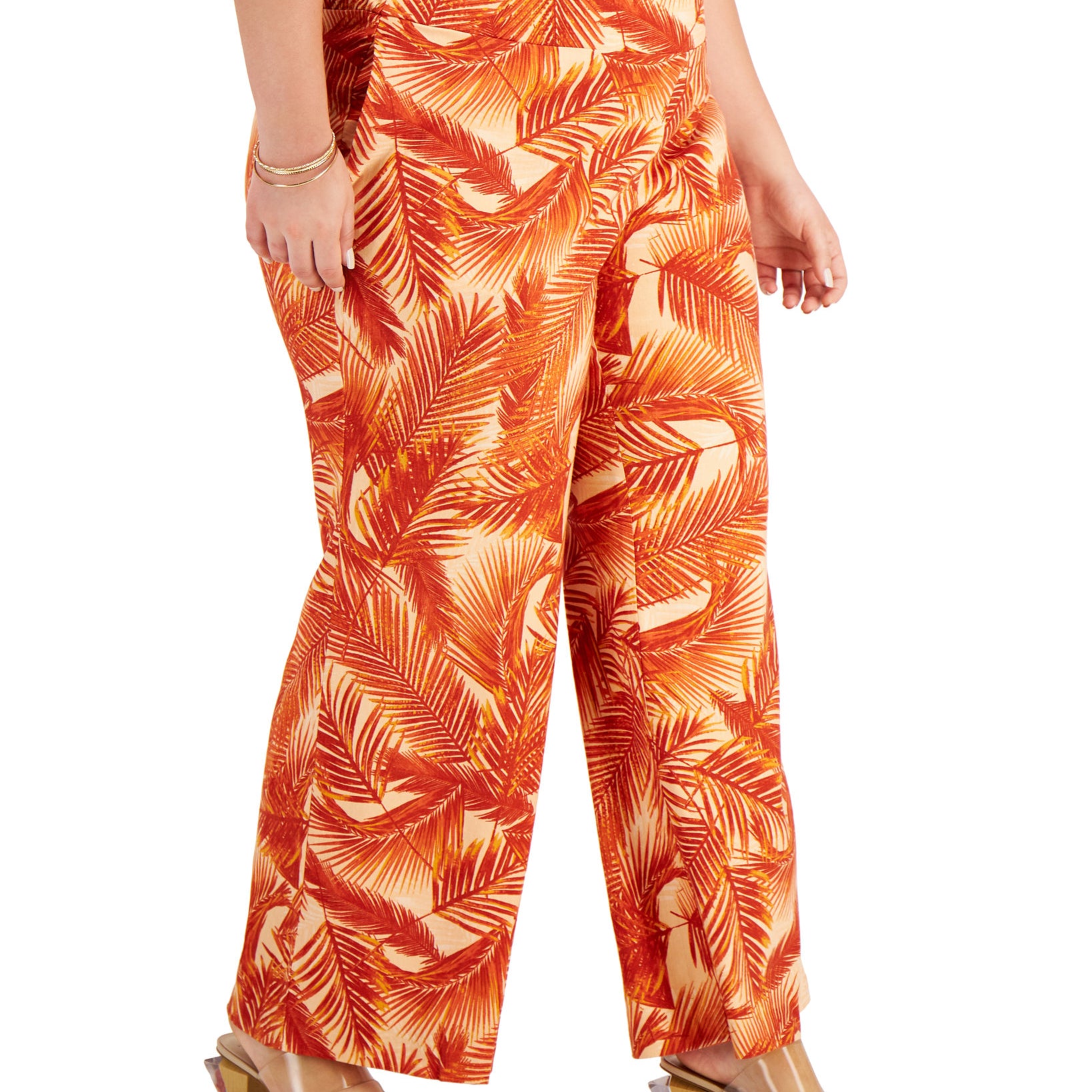 INC International Concepts Women Plus Printed Wide Leg Pants Summer Palm