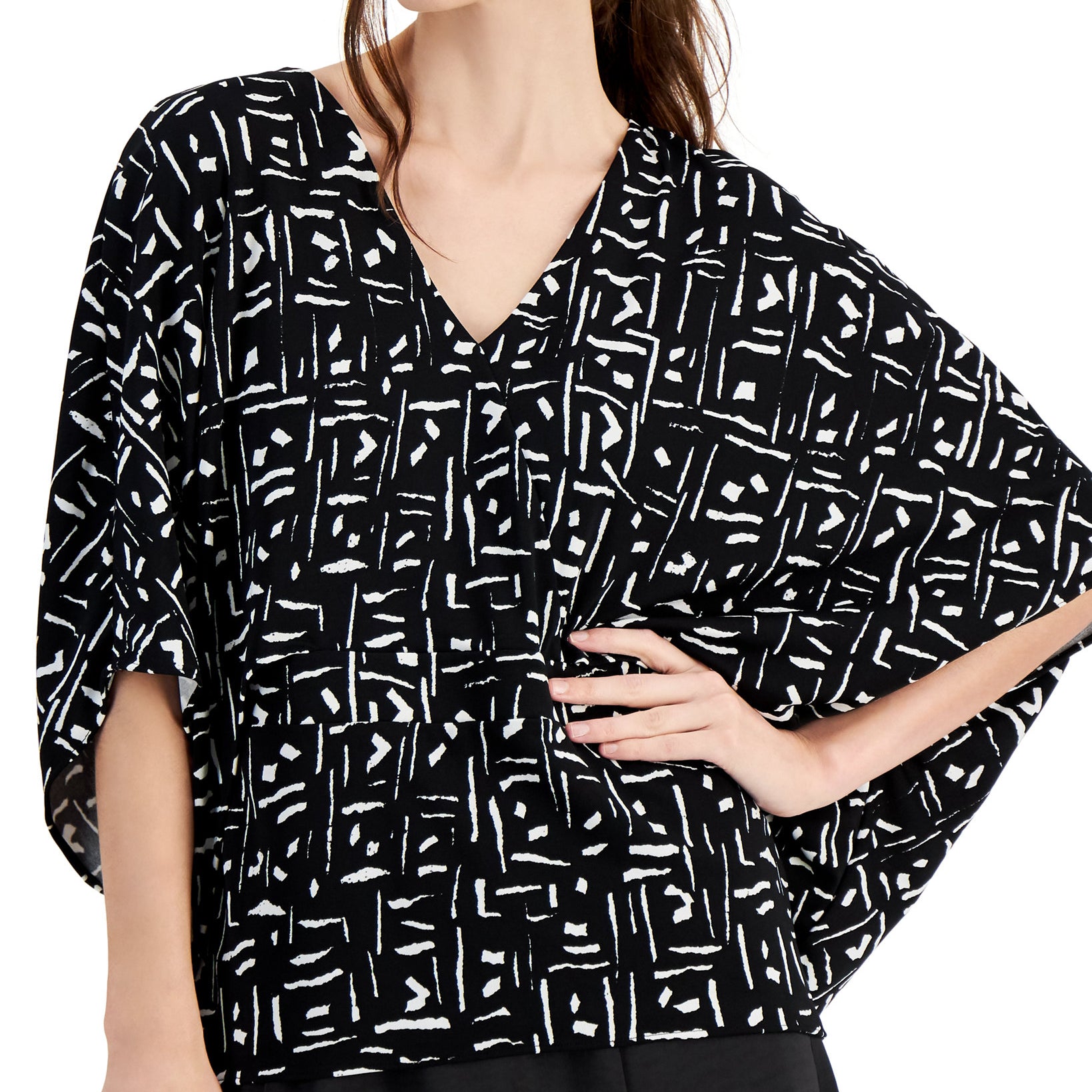 Alfani Women V Neck Geometric Print High Low Hem Top