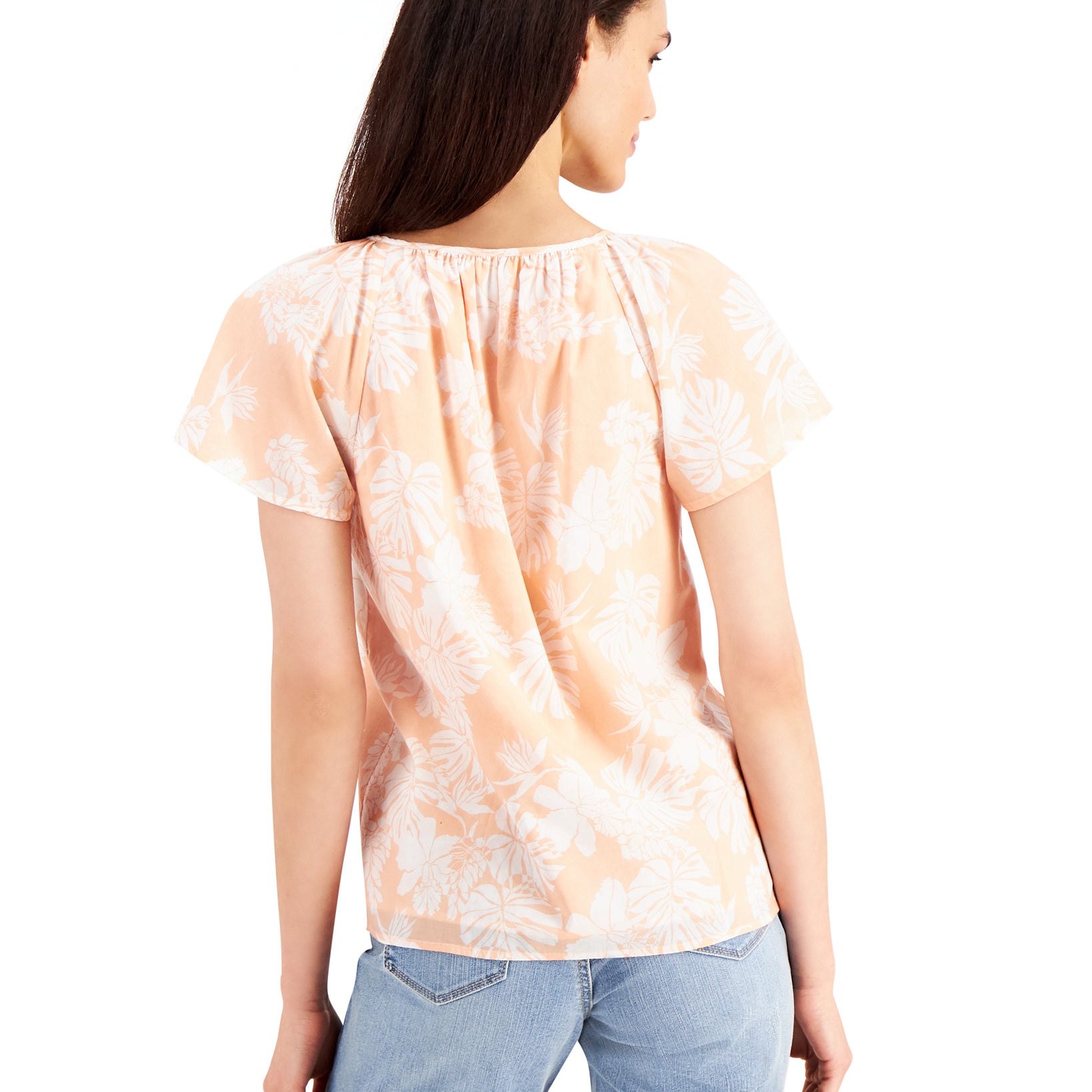 Style & Co Women Printed Flutter Sleeve Top