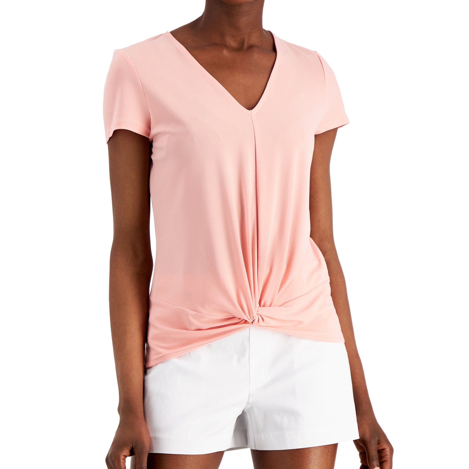 INC International Concepts Women Twist Front T Shirt Mango Beach