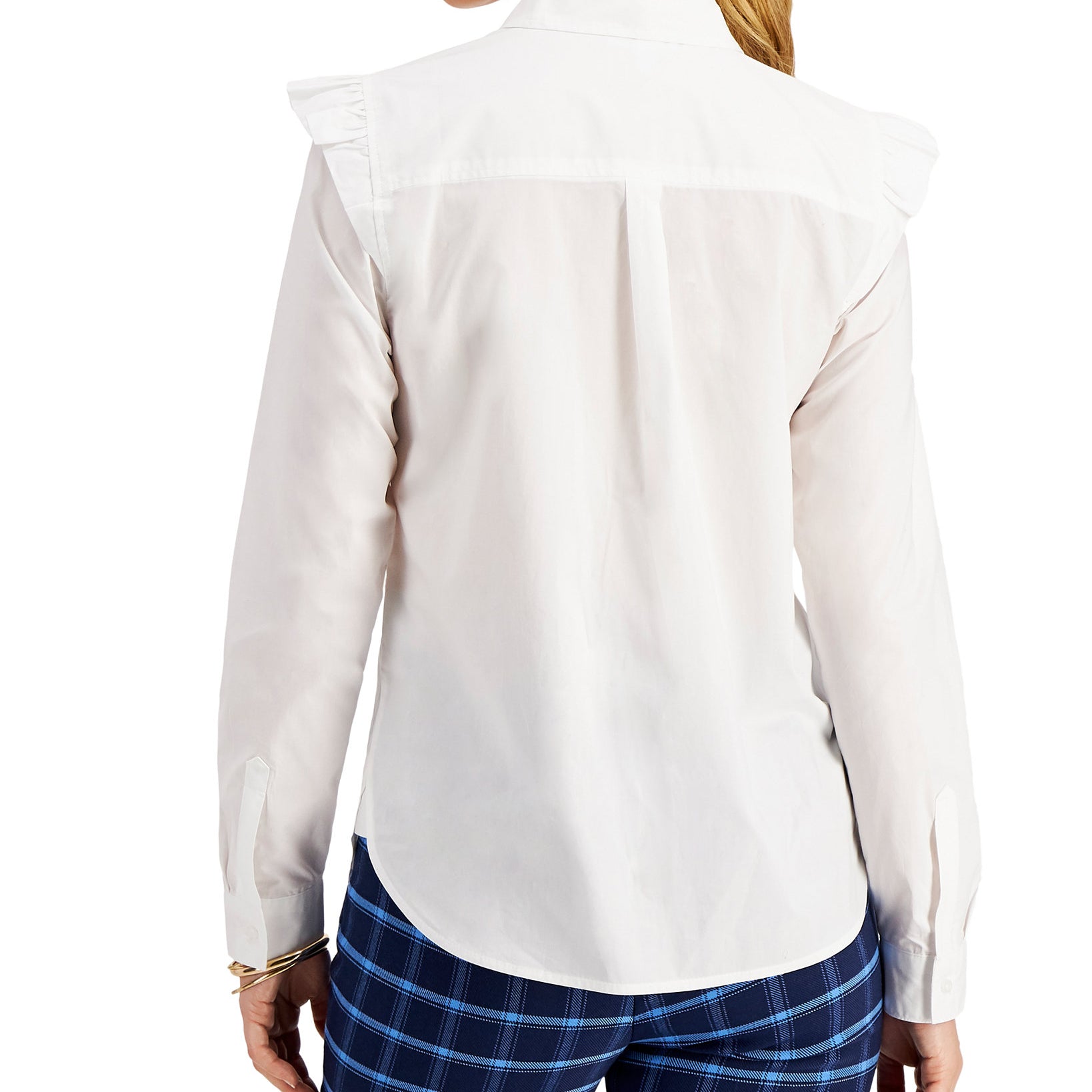 Charter Club Women Tie Neck Ruffle Shoulder Shirt