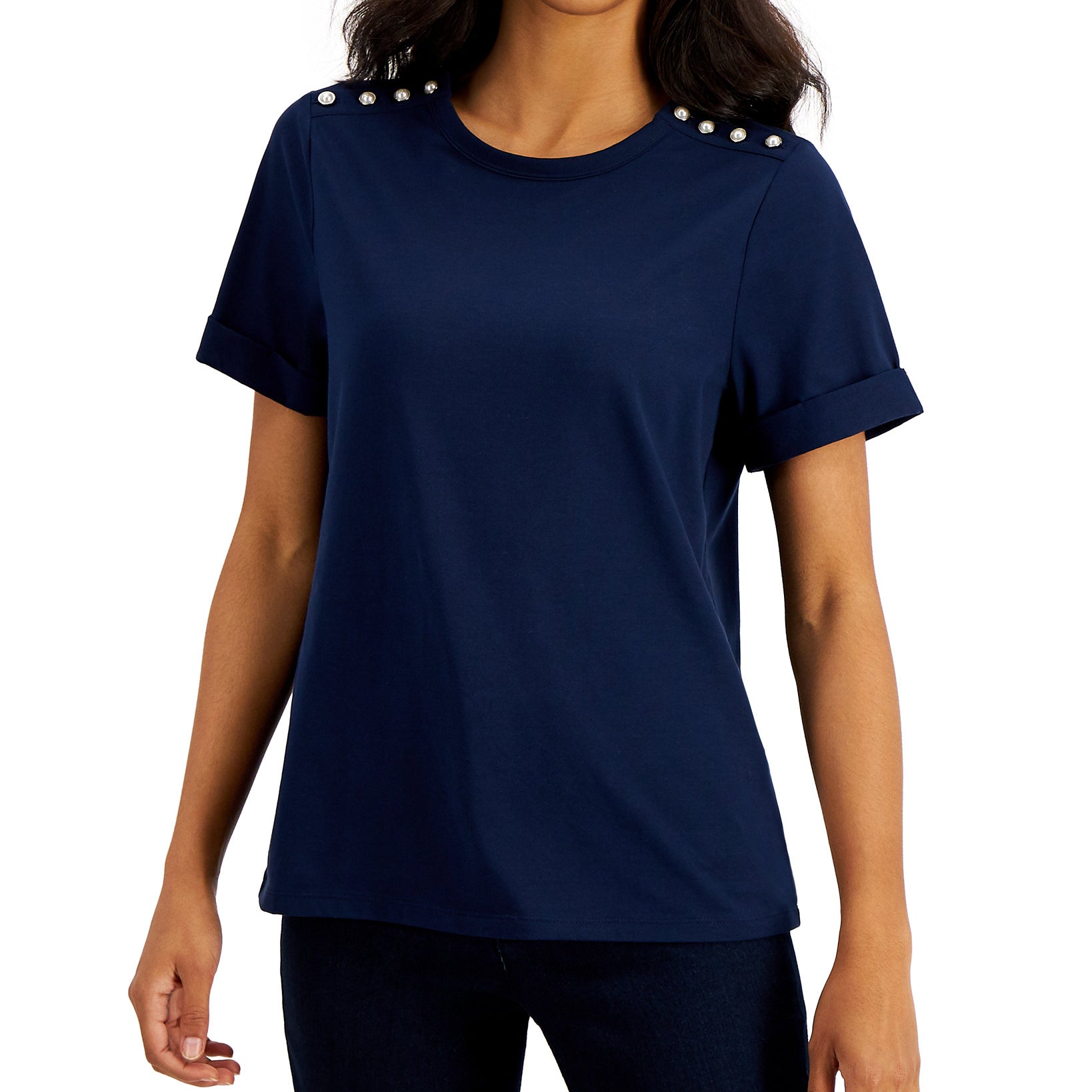 Charter Club Women Embellished Shoulder Top Intrepid Blue