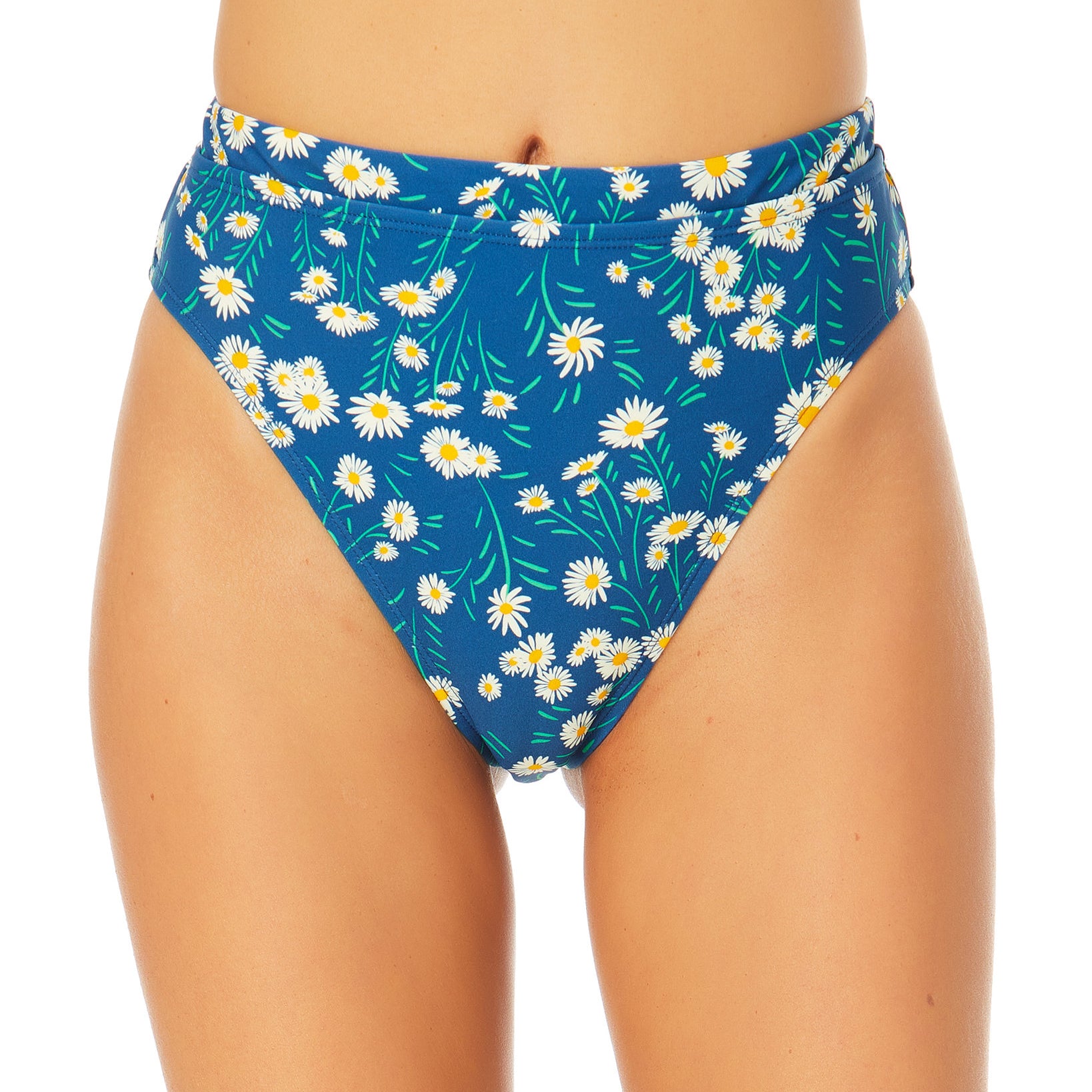 California Waves Women Daisy Print High Waist Bottoms Navy Print