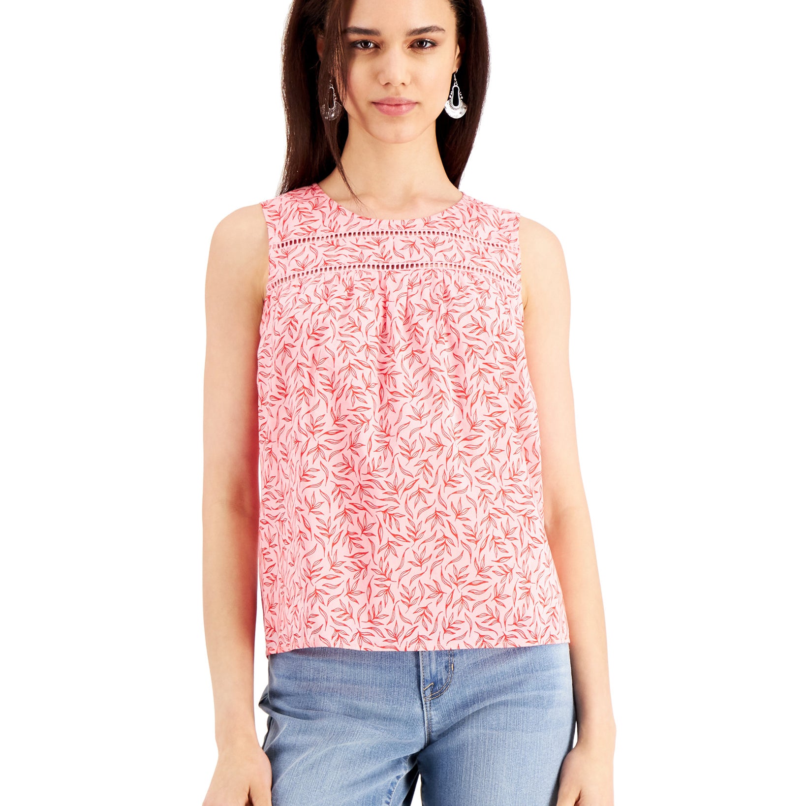 Style & Co Women Cotton Lace Trim Tank Top Pink Icing