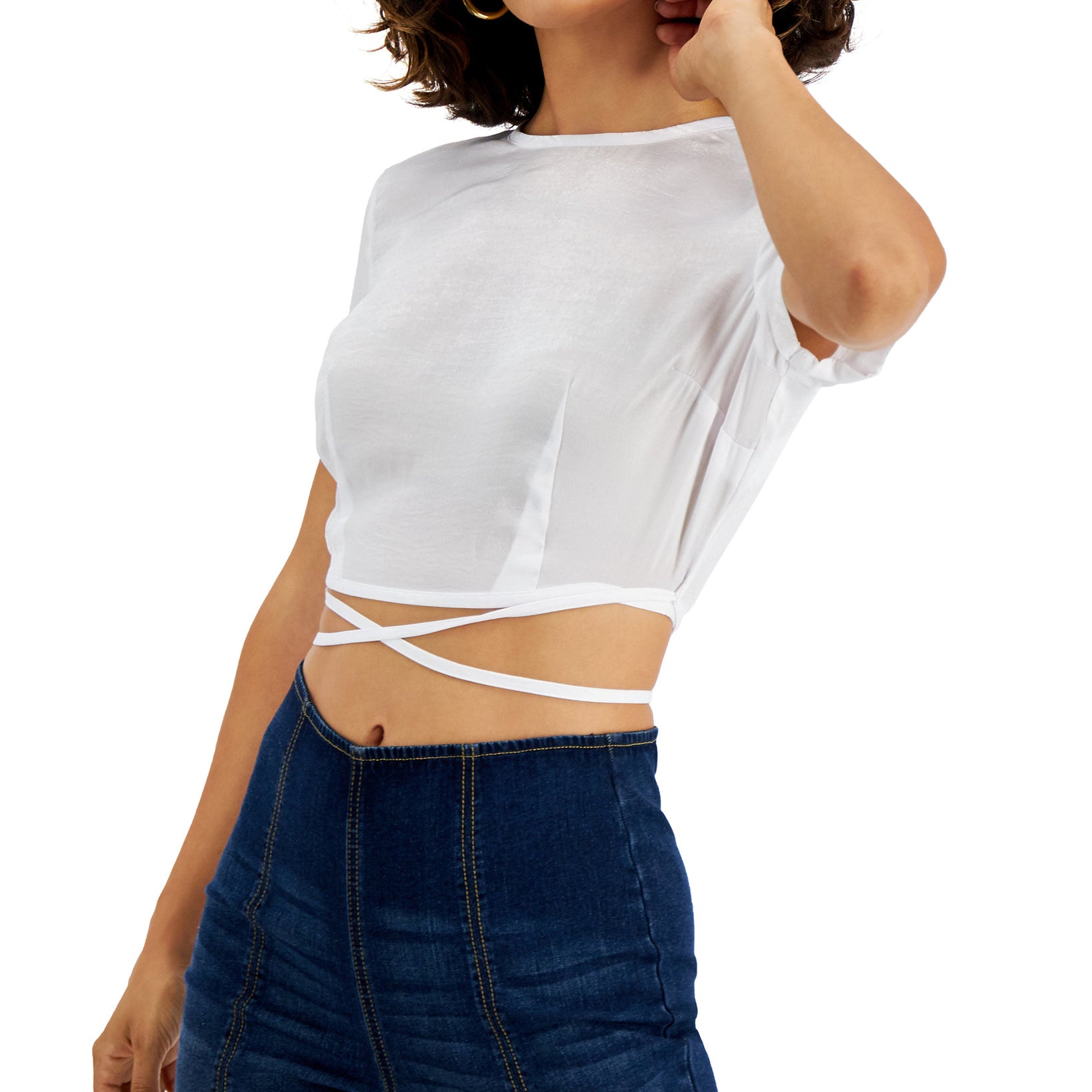 Bar III Women Crisscross Strap Cropped Top Bright White