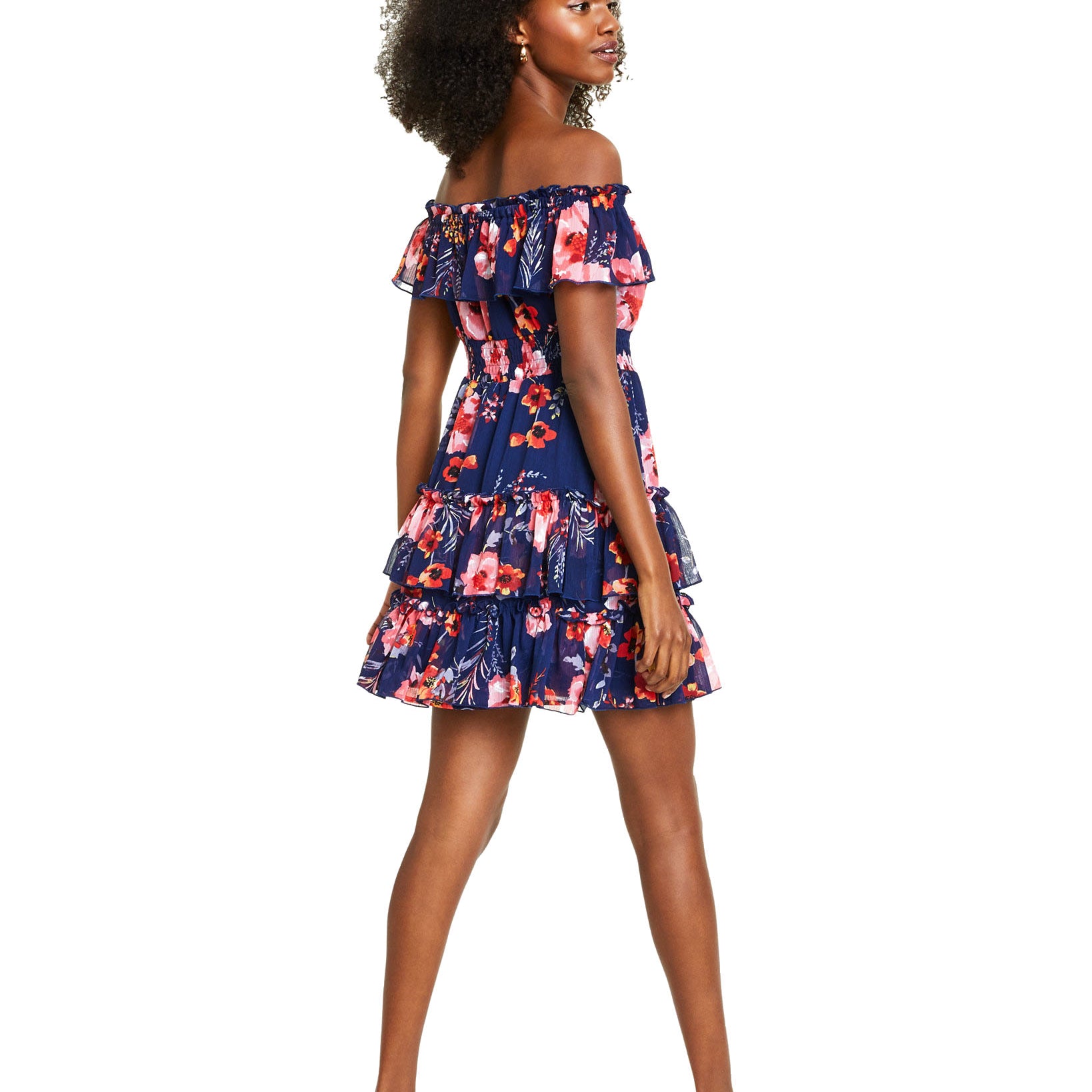 Bar III Women Floral Print Off The Shoulder Ruffled Mini Dress