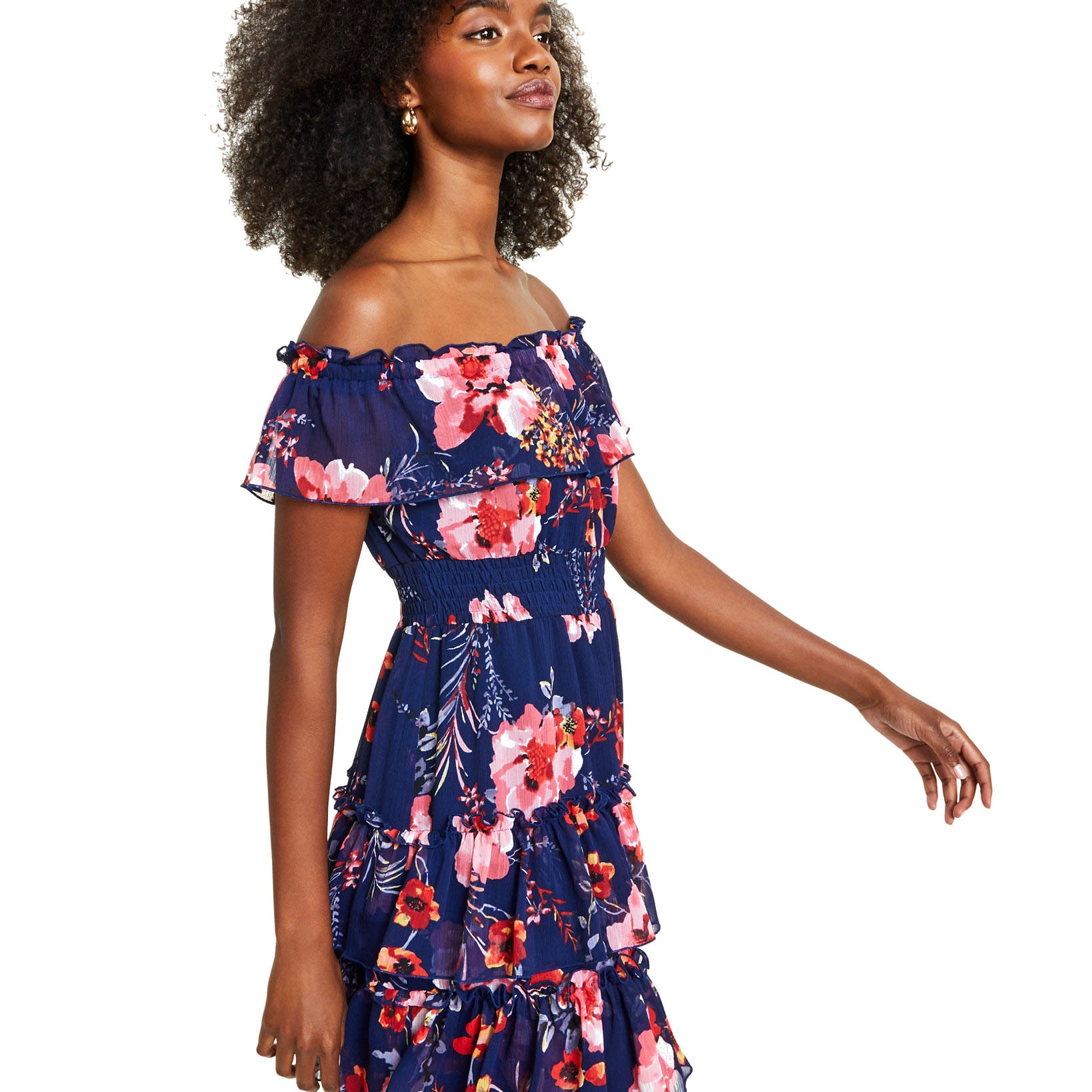 Bar III Women Floral Print Off The Shoulder Ruffled Mini Dress